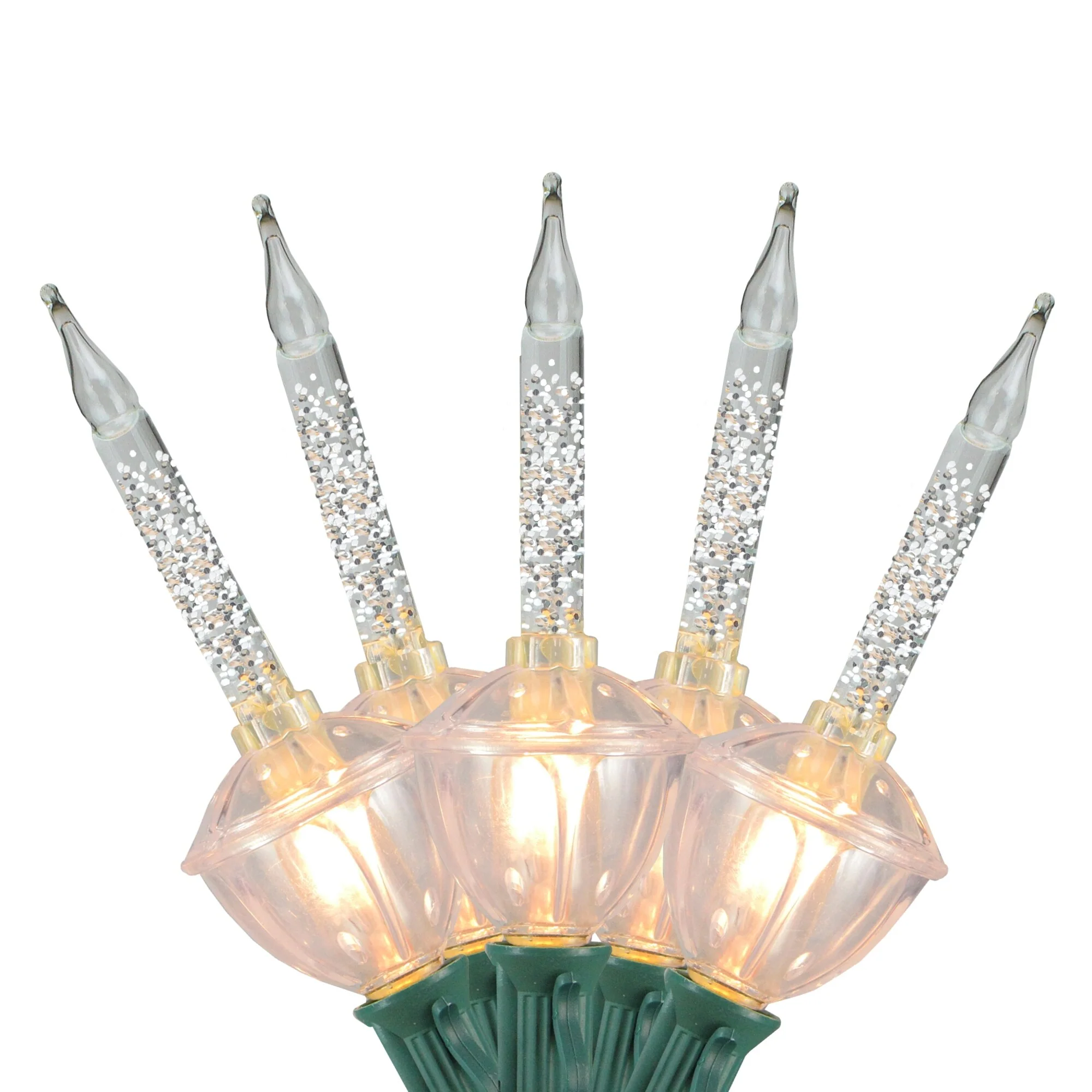 7-Count Clear Silver Glitter Retro Christmas Bubble Light Set, 6ft Green Wire