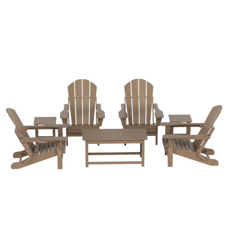 Shavon 7-Piece Outdoor Patio Adirondack Chair And Coffee Table, End Table Conversation Set