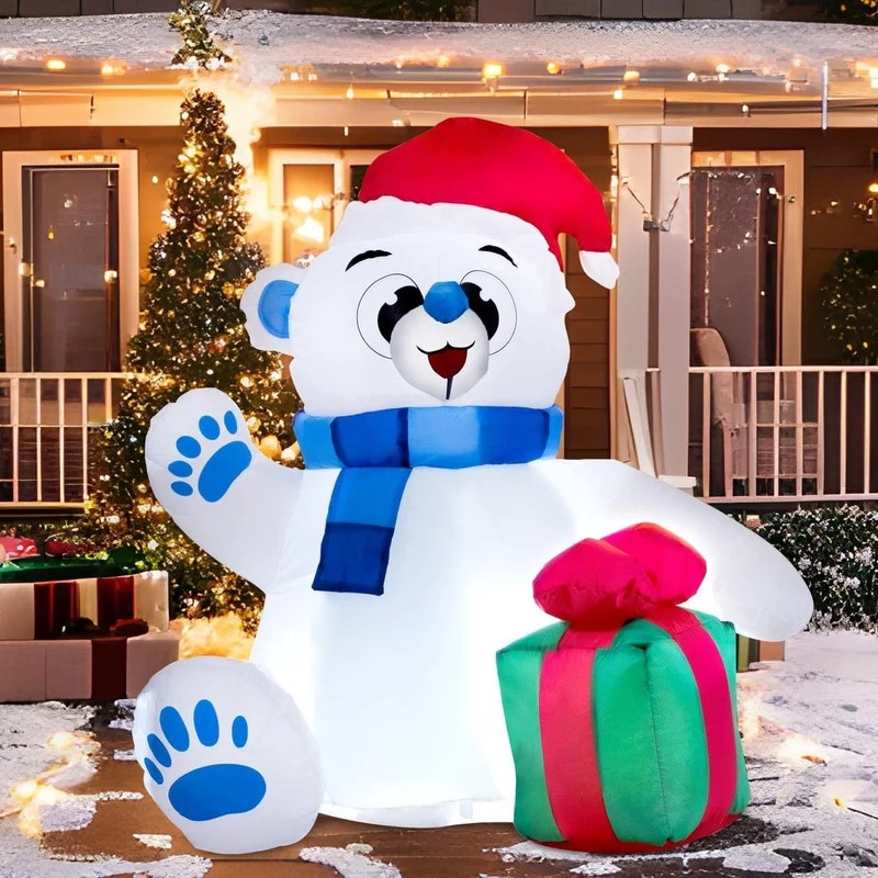 Joyfy 4ft Self-Inflatable Polar Bear with LED Lights for Holiday Décor