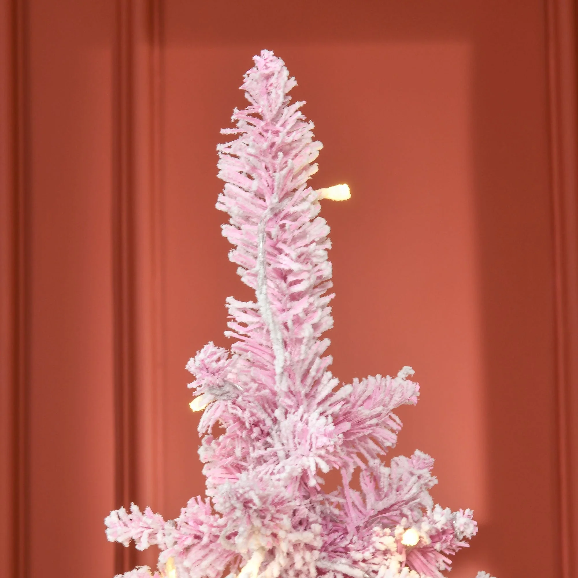 6ft Pink & White Prelit Snow-Flocked Pencil Artificial Christmas Tree by HOMCOM with 390 Branch Tips