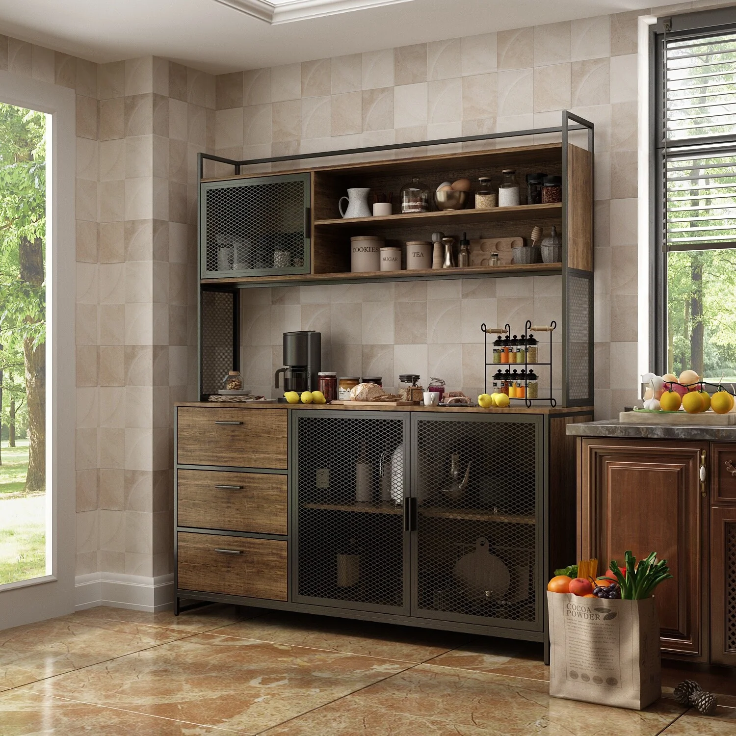 Large Buffet with Hutch,Kitchen Pantry Cupboard Sideboard