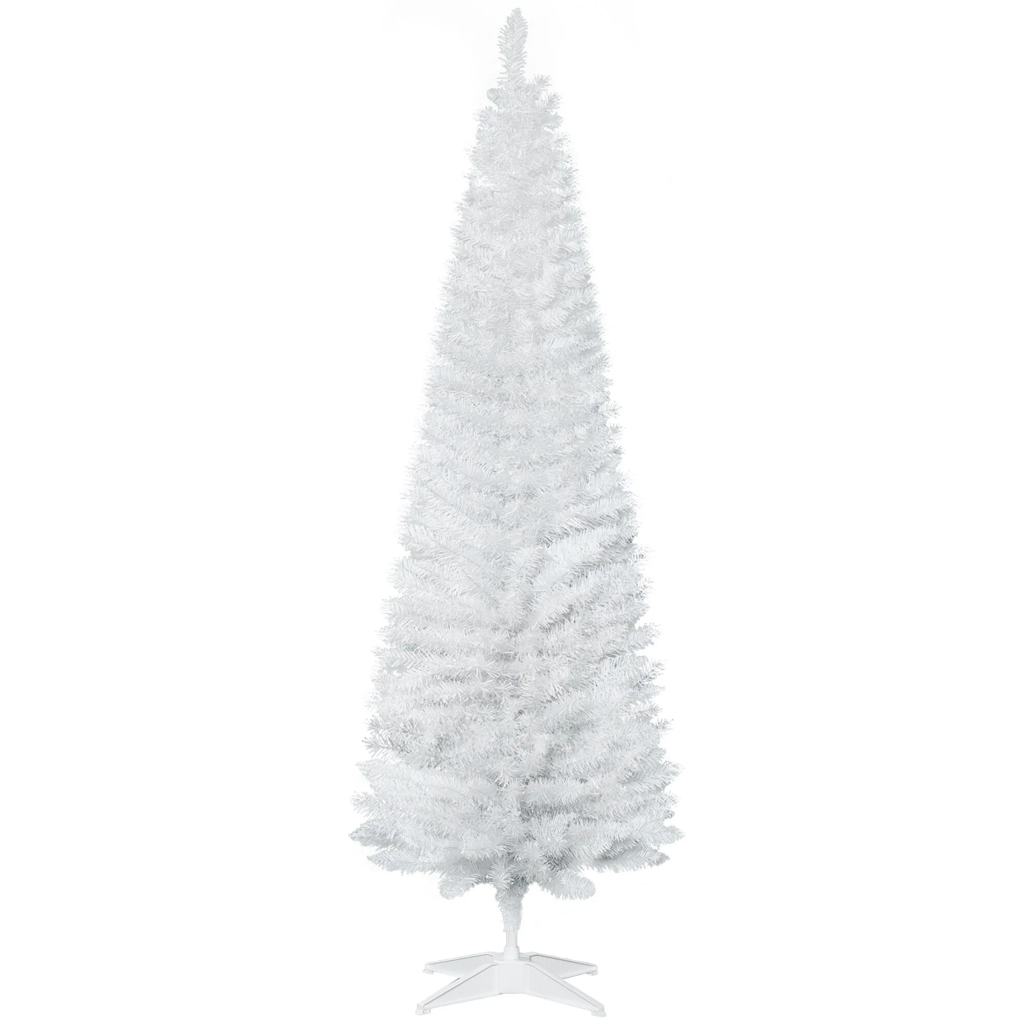6' White Slim Xmas Tree with 390 Realistic Branch Tips, Flame-Retardant & Plastic Stand
