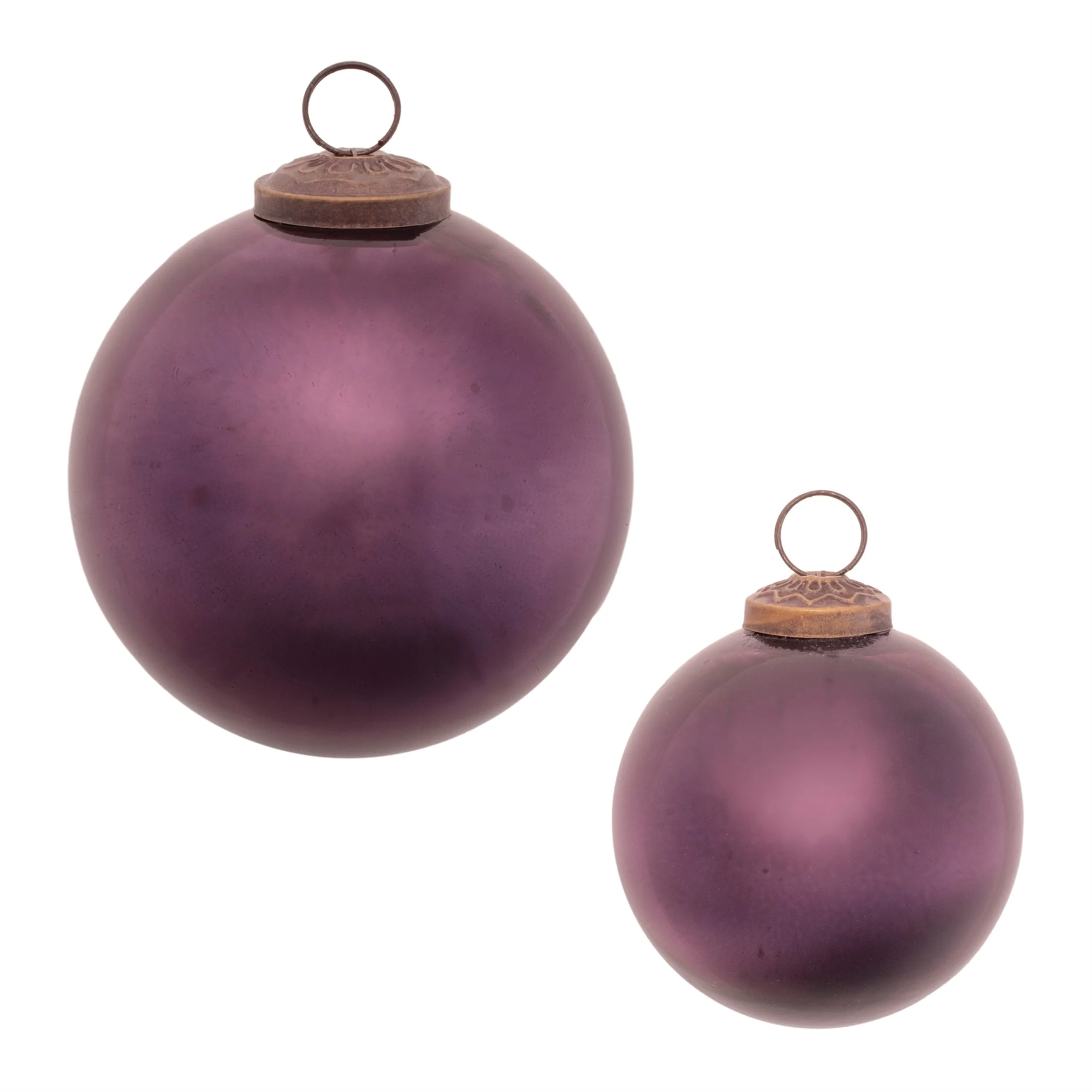 Purple Glass Glossy Ball Ornaments with Brass Cap Set of 12 Holiday Decor - 4” x 4” x 4” (L x W x H)