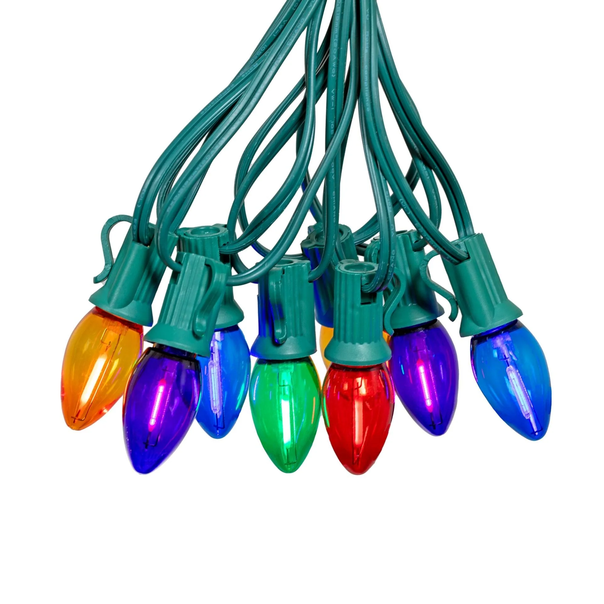 25 Foot C7 LED Ceramic Outdoor Christmas String Light Set, Multicolor, Green Wire