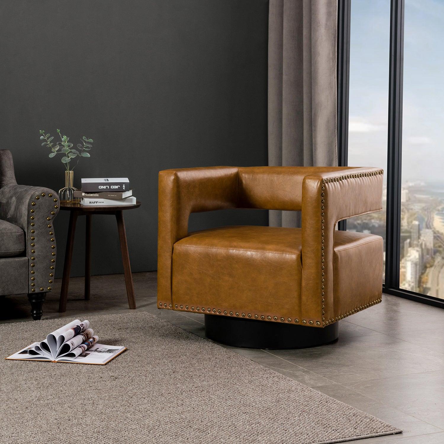 Martaci Vegan Leather Swivel Barrel Armchair