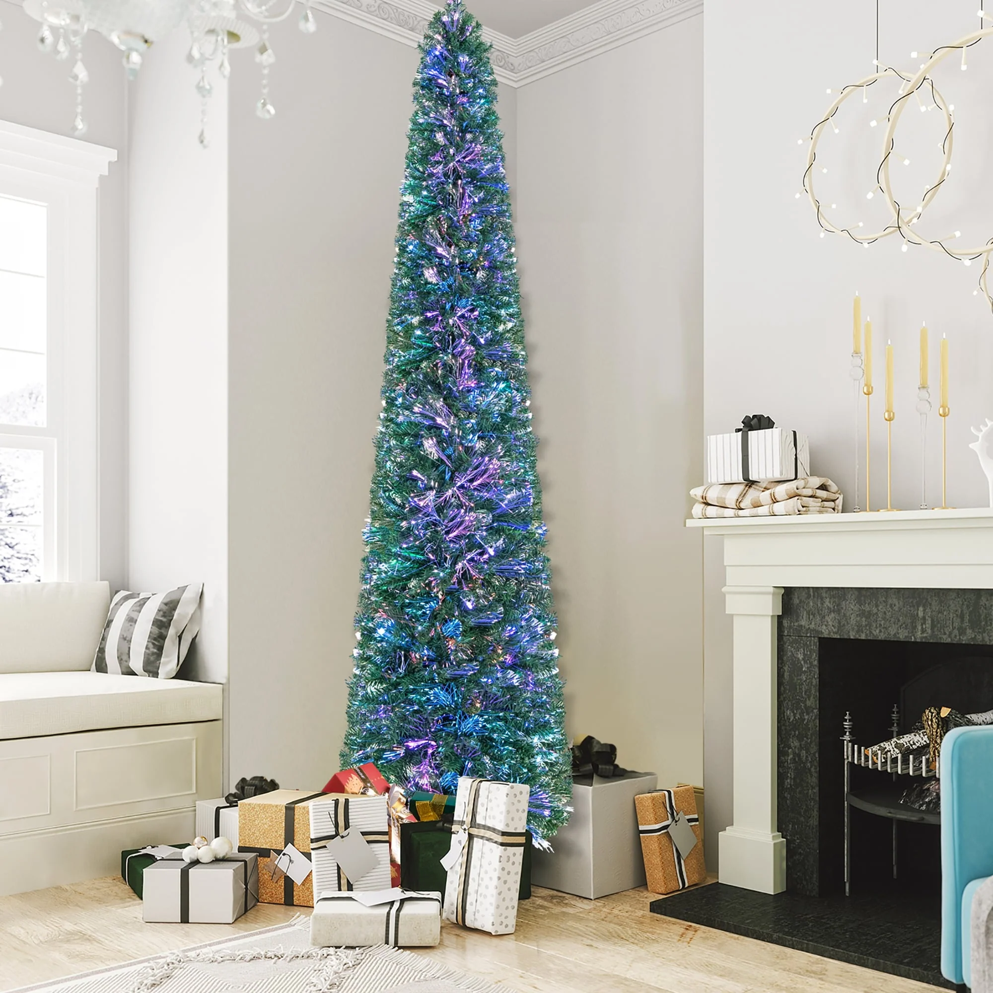 Gymax 8 FT Fiber Optic Artificial Christmas Tree Slim Pencil Xmas Tree