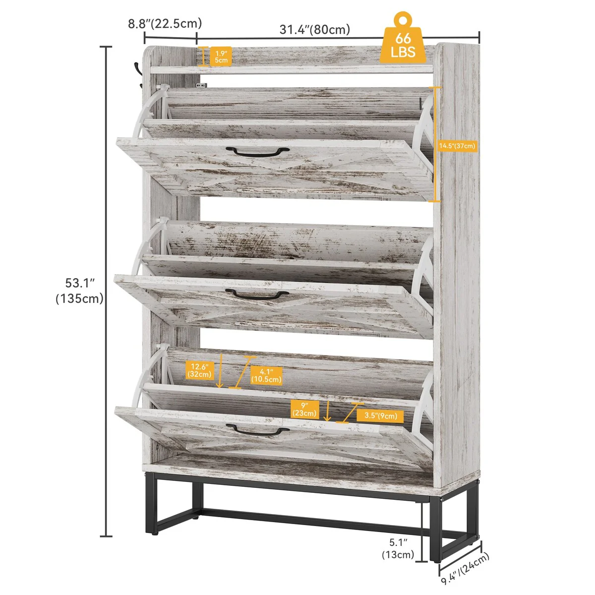 Moasis Farmhouse Flip Shoe Cabinet Shoe Storage Cabinet with 3 Flip Doors Adjustable Shelf - 31.4