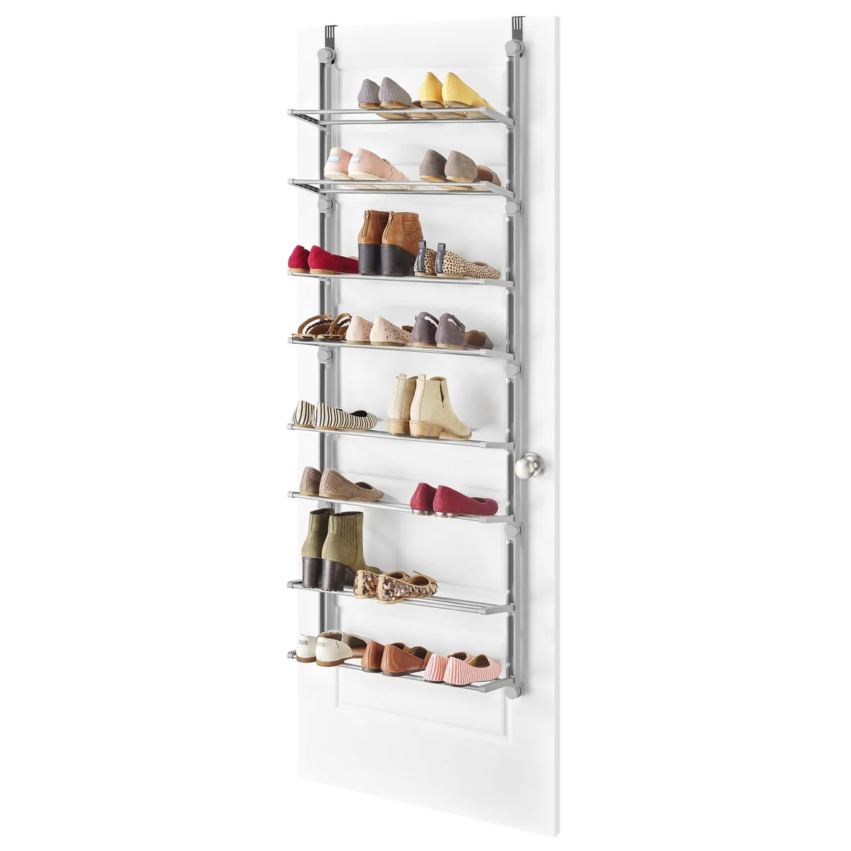 Whitmor 8-Tier Over the Door 24 Pair Metal and Resin Shoe Rack - Gray