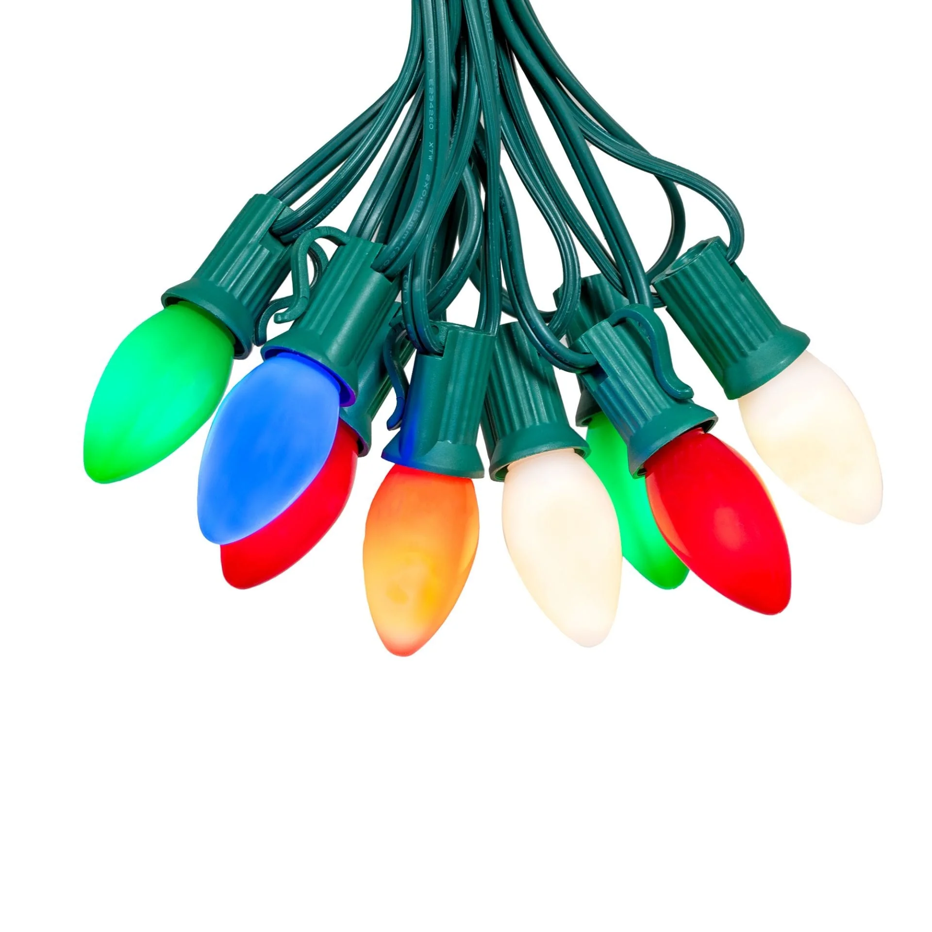 25 Foot C7 LED Outdoor Christmas String Light Set, Warm White, Green Wire