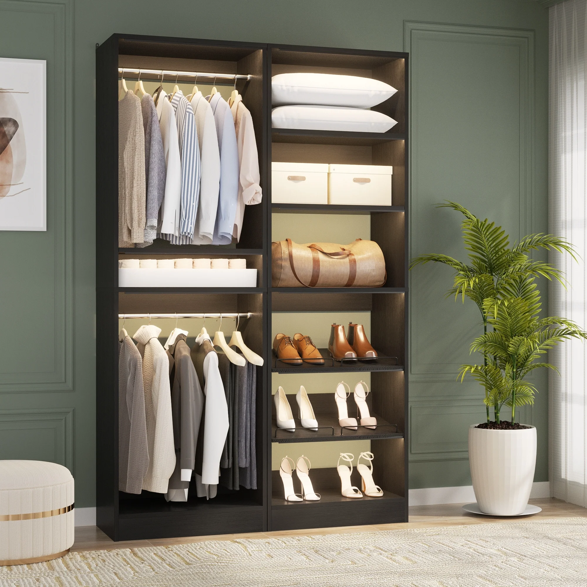 Cimly Set of 2 Freestanding Closet System with Shoe Racks and Hanging Rods for Reach-in/ Walk-in Closet
