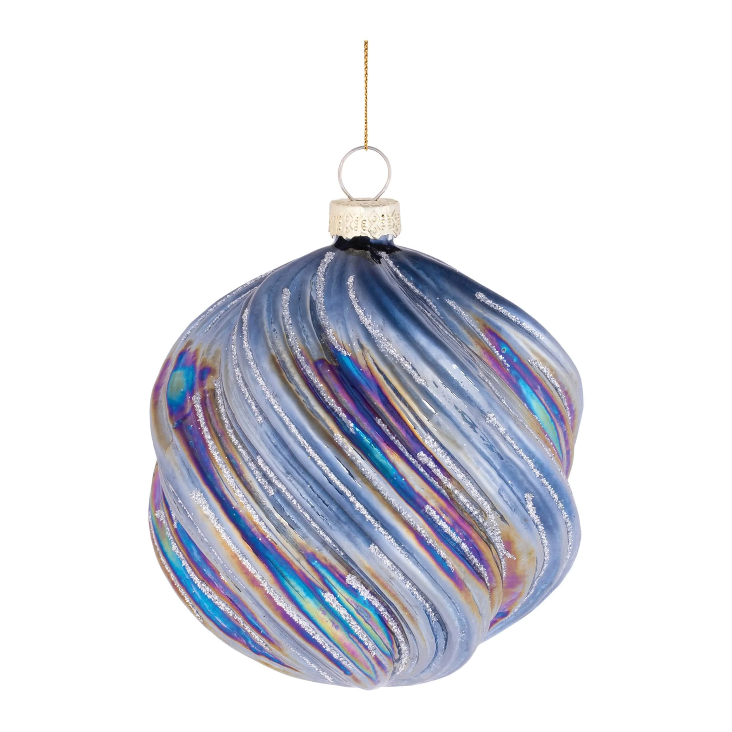 Set of 6 Glass Ball Ornaments with Iridescent Swirled Design for Holiday Decor - 3.5