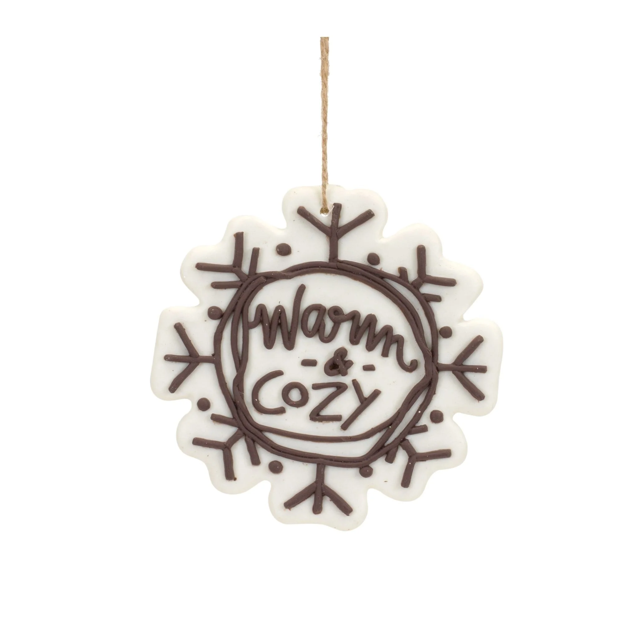 12ct White & Brown Snowflake Sentiments Christmas Ornaments 5