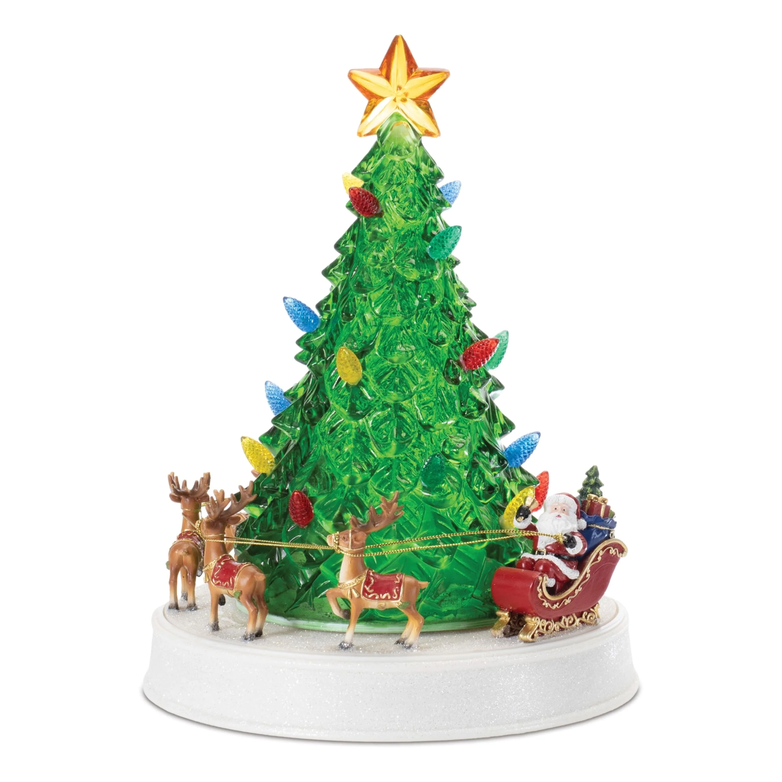 Rotating Musical LED Christmas Tree with Santa Sleigh for Holiday Decor - 8.5” x 8.5” x 11”