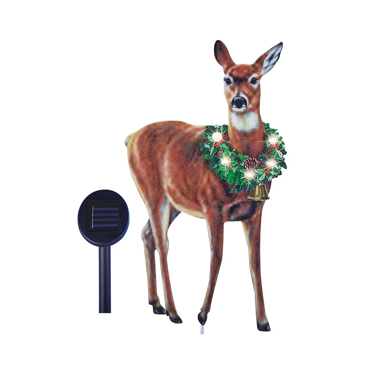 Solar Majestic Deer with Wreath Metal Yard Stakes