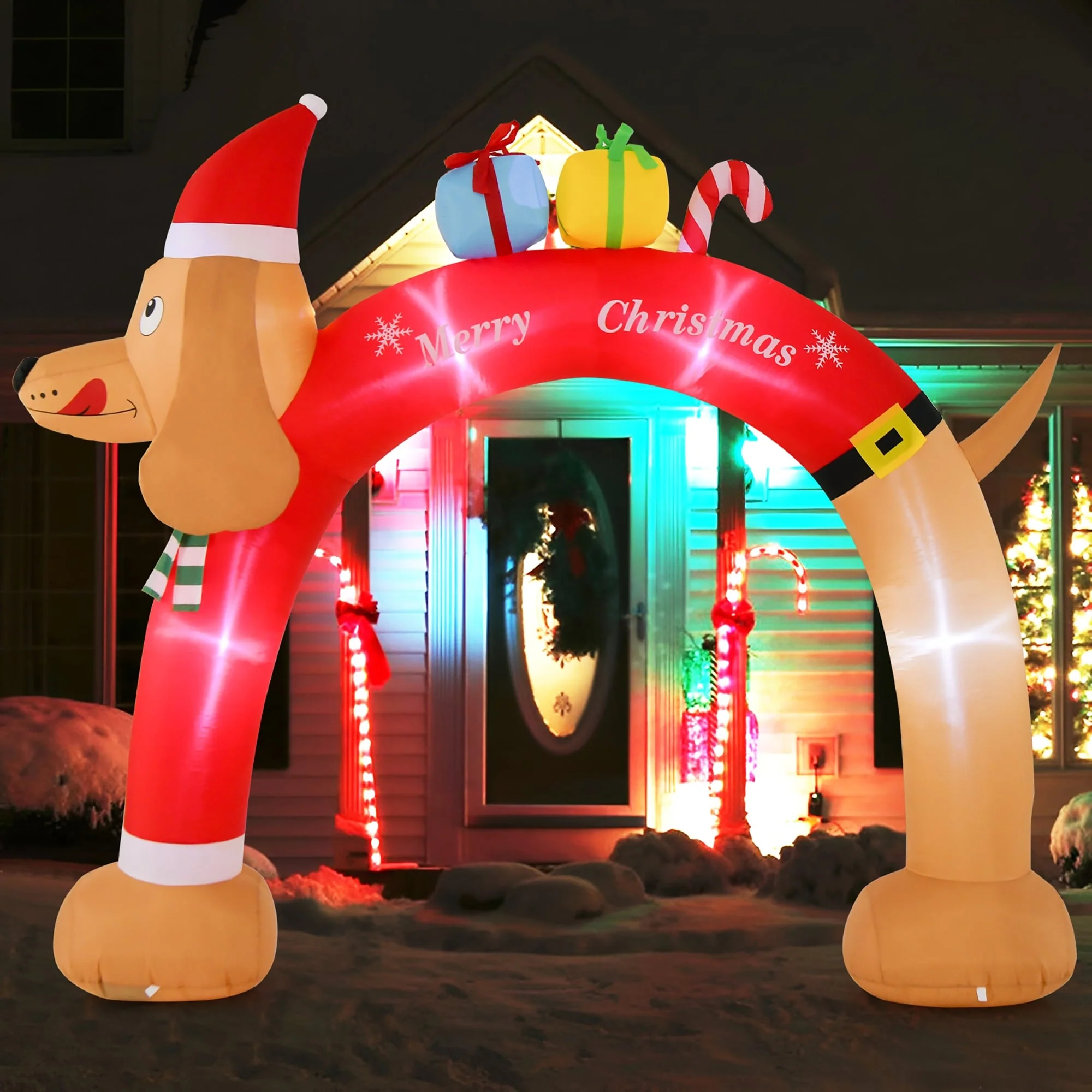 Gymax 8 FT Tall Jumbo Inflatable Christmas Arch Archway w/ Dachshund & - See Details
