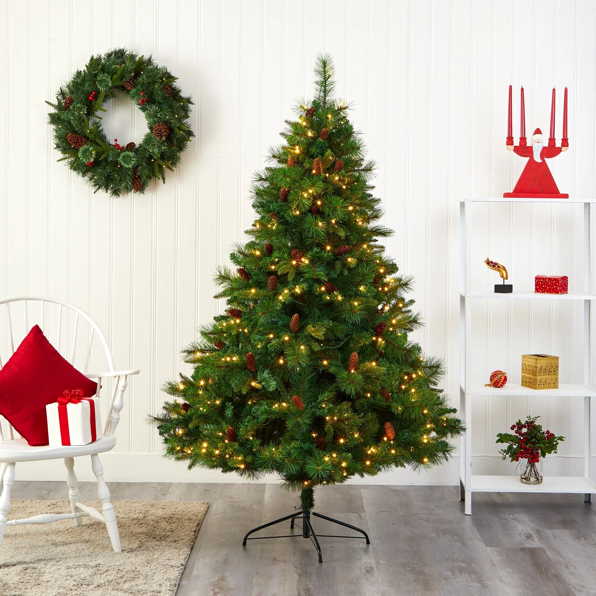 6’ West Virginia Pine Artificial Christmas Tree, Clear LED Lights - 6 Foot