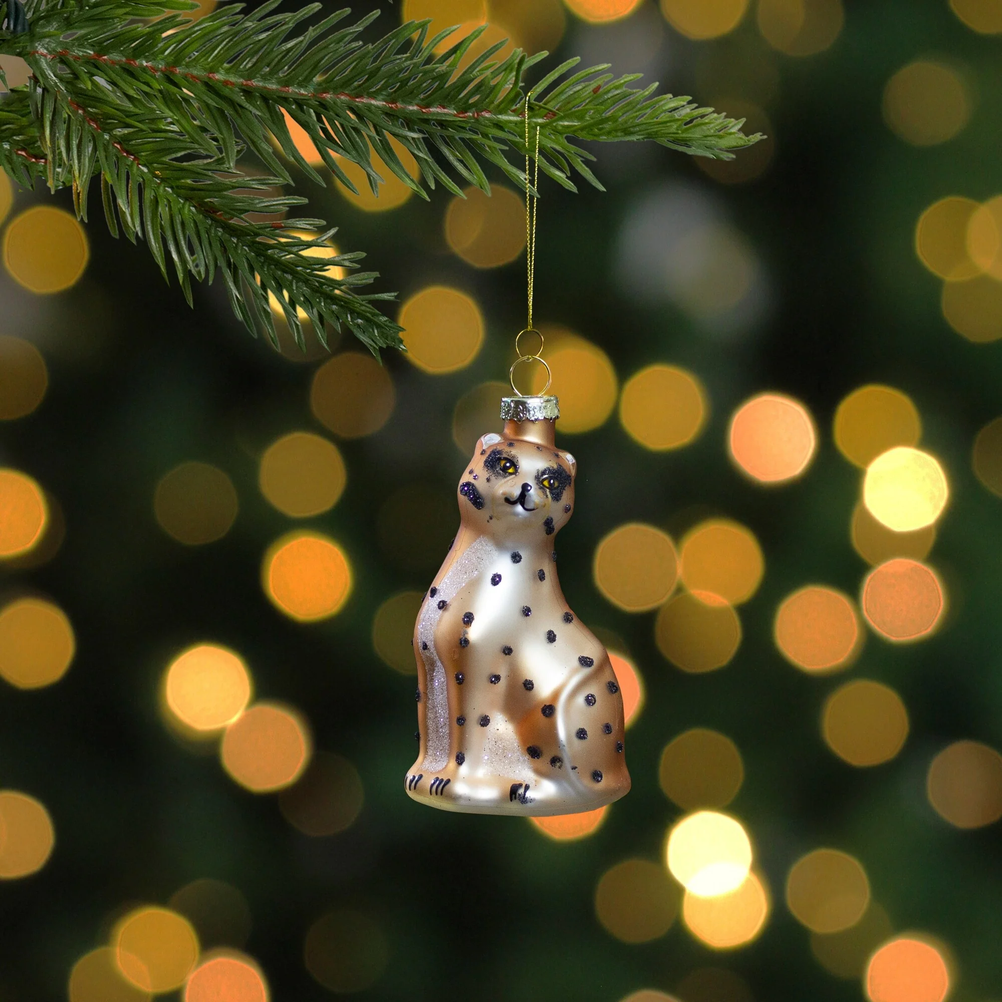 Standing Leopard Glass Christmas Ornament - 4