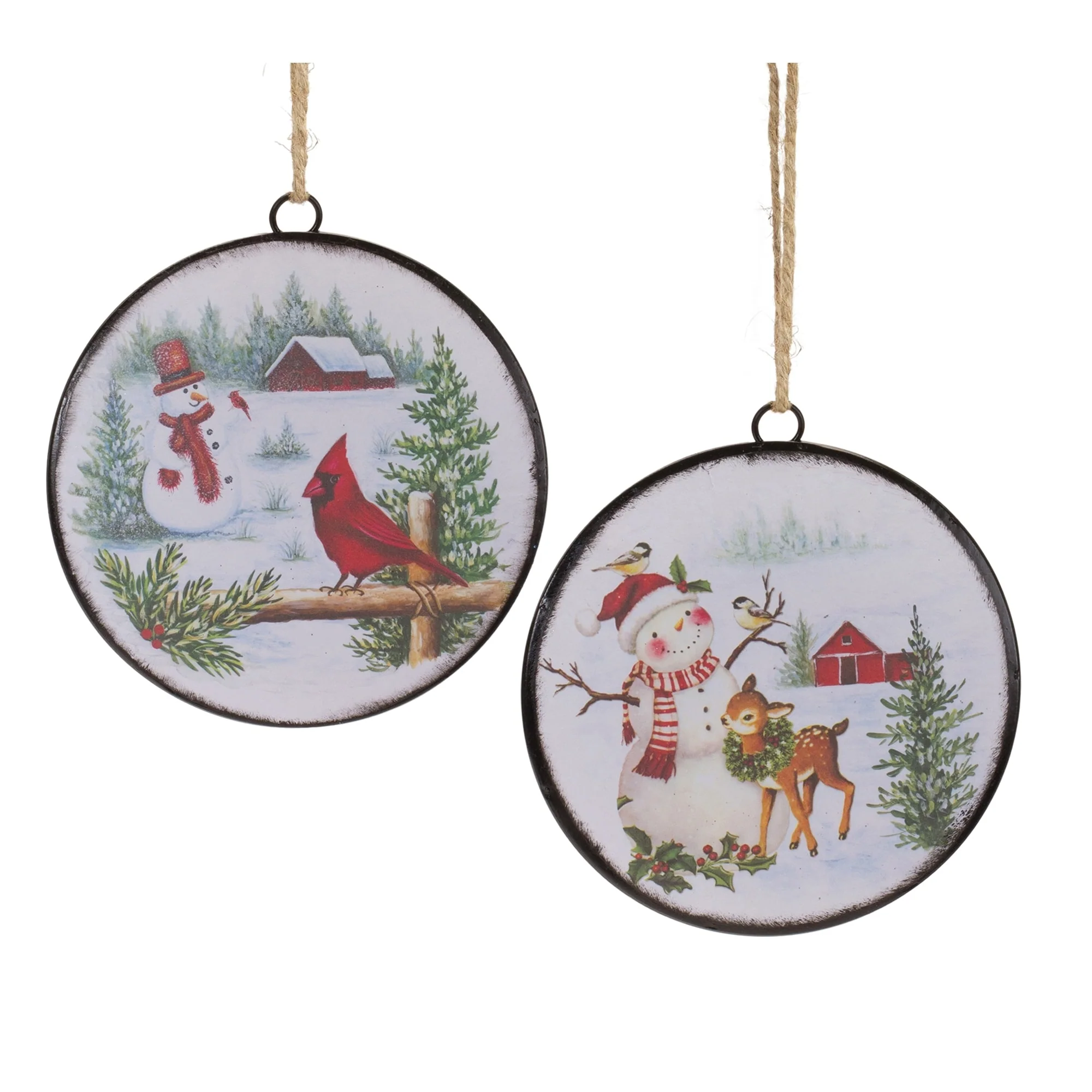 Woodland Snowman Christmas Disc Ornaments - 6.5