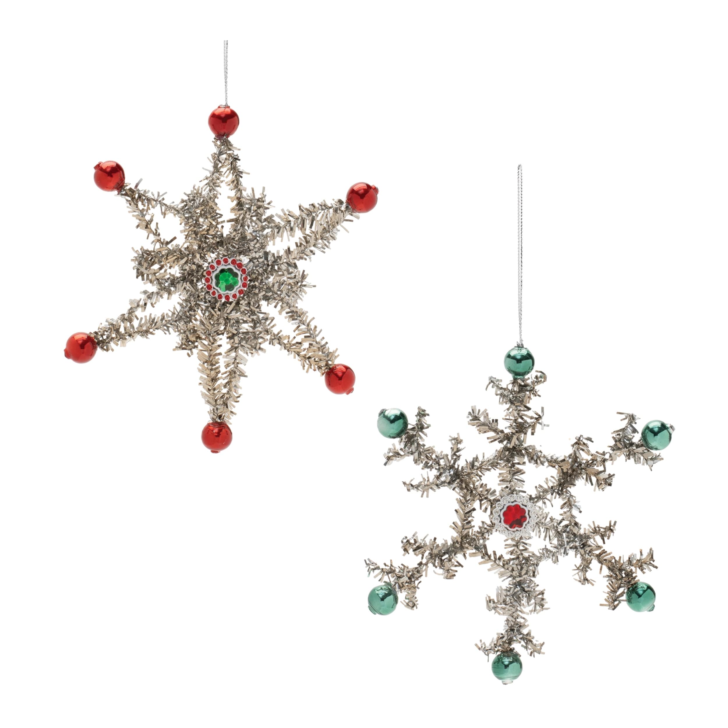 Set of 12 Plastic Snowflake Ornaments Red Green for Holiday Tree - 6.5