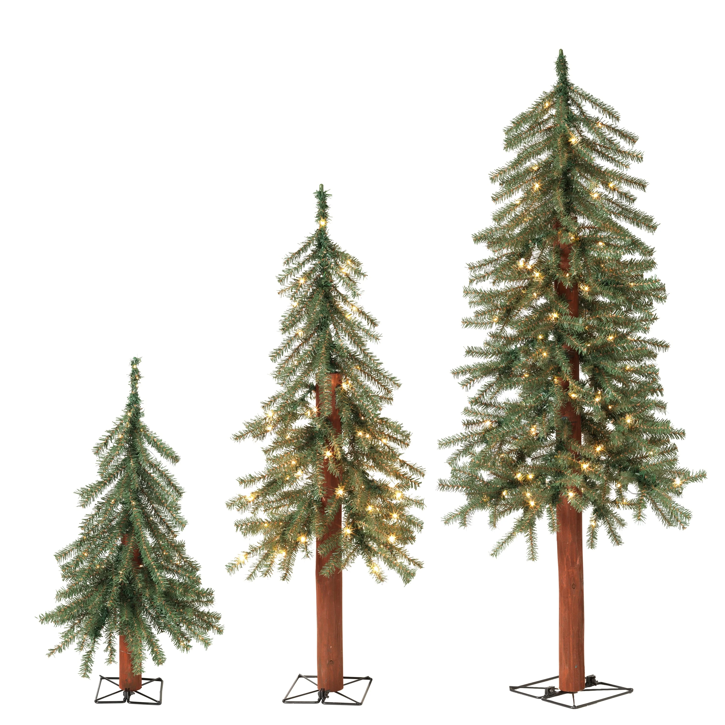 Set of 3 Battery Operated Pre-lit Alpine Trees - N/A