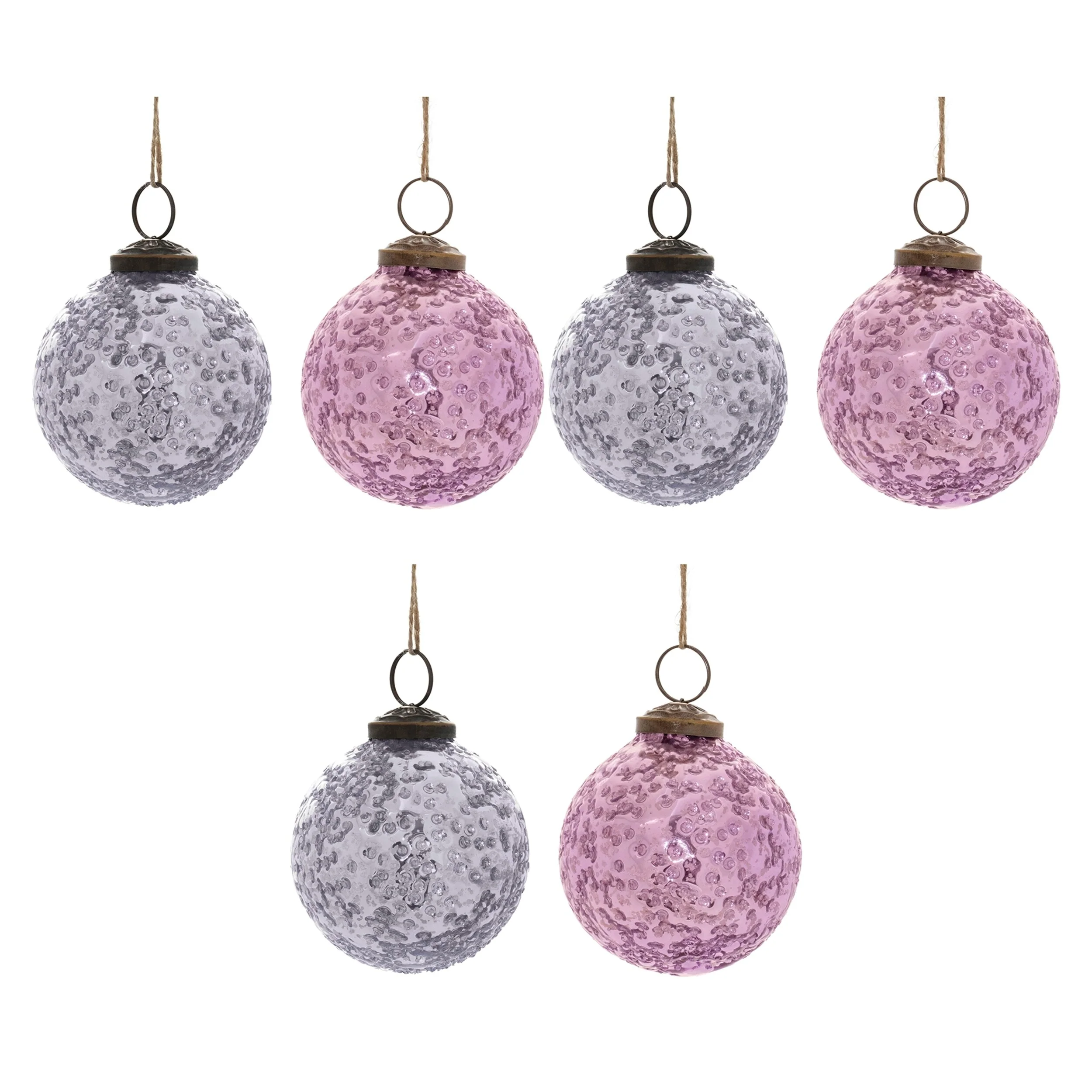 Set of 6 Purple Glass Ball Ornaments for Christmas Tree Decor - 3