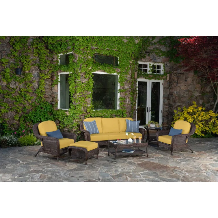 Sea Pines Wicker/Rattan 5 - Person Seating Group with Cushions