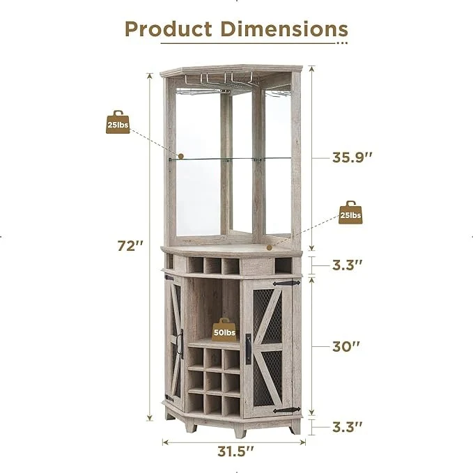 Farmhouse Corner Bar Storage Cabinet, Wine Bar Cabinet, Bar Cabinet