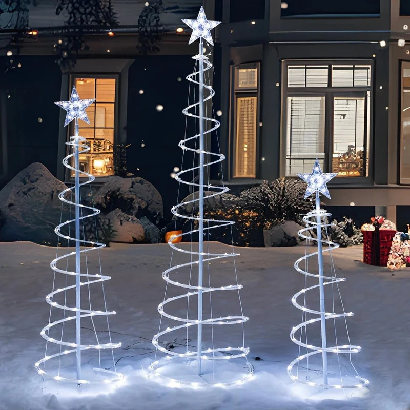 Joyfy 3 Packs Christmas Spiral Tree Yard Light with 218 Pre-Lit LED Cool White Lights