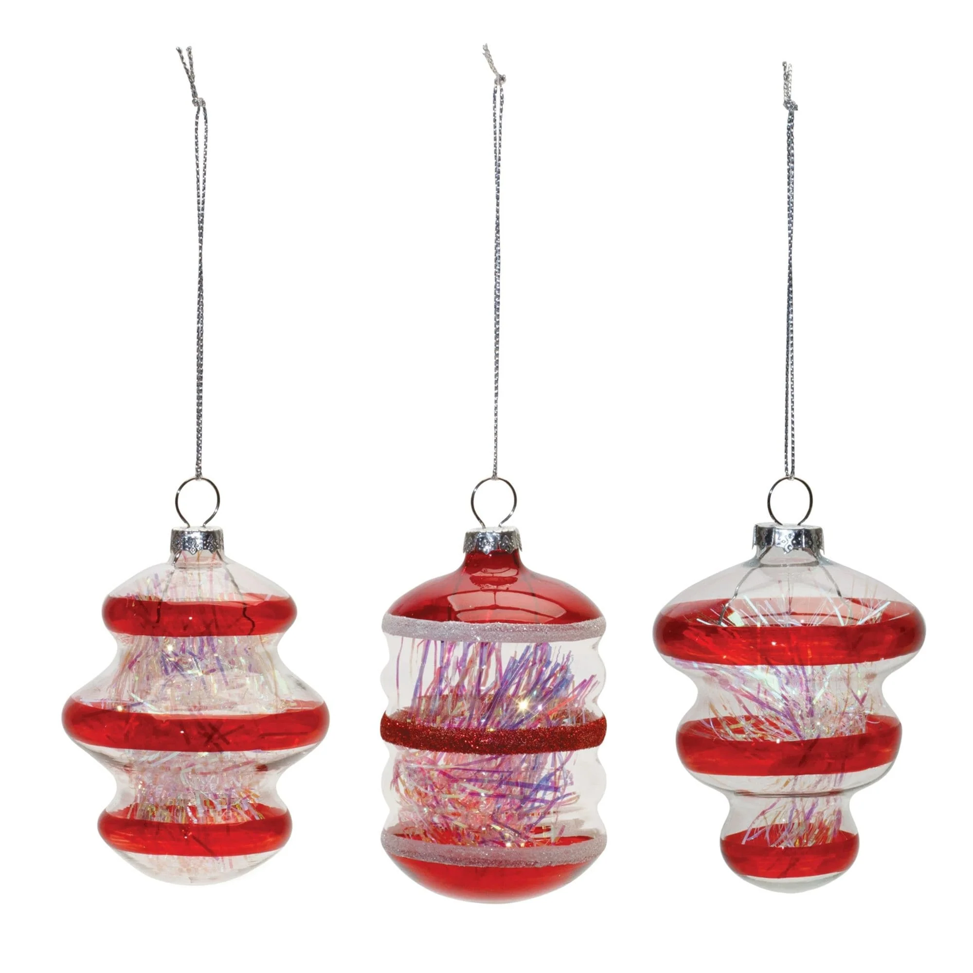 Finial Tinsel Glass Christmas Ornaments - 4.25