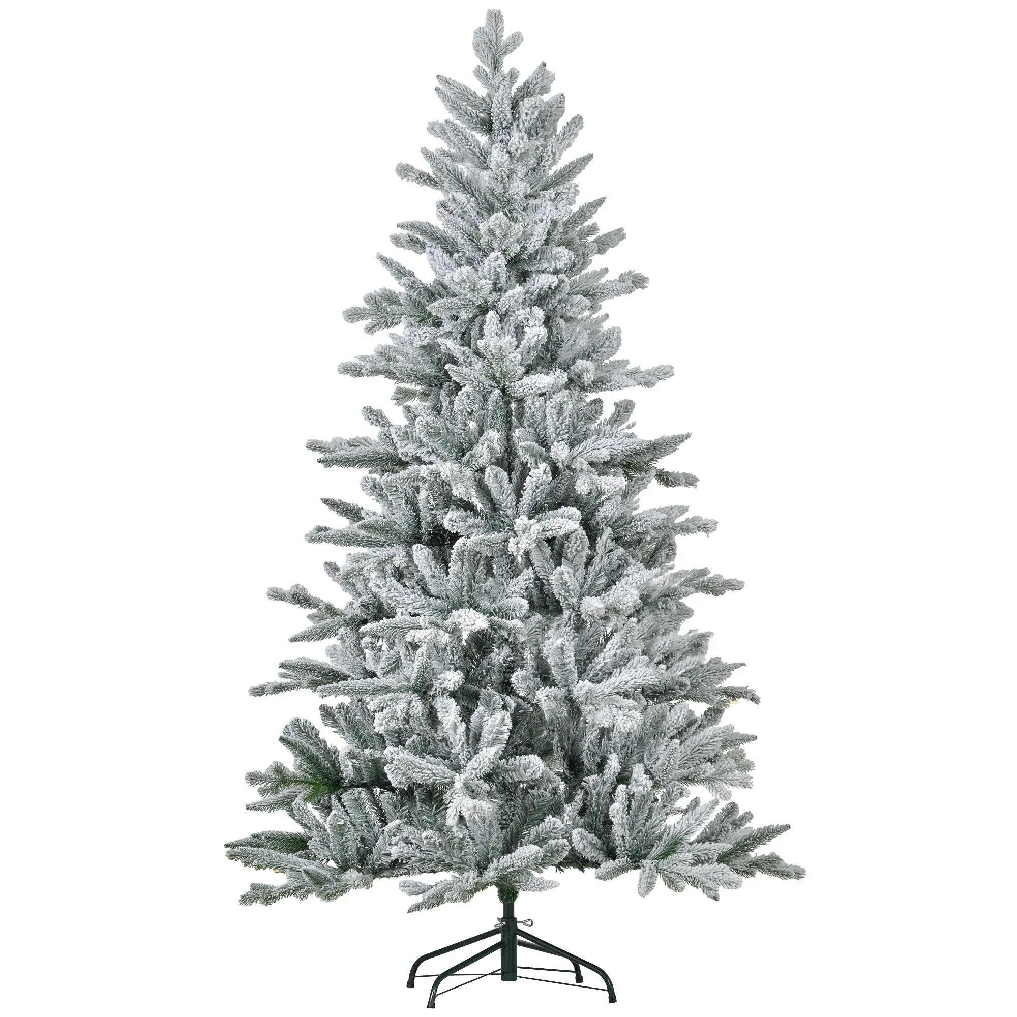 6ft Snow Flocked Christmas Tree with 994 Tips, Pre-Attached Branches, Flame Retardant, and Stable Metal Base