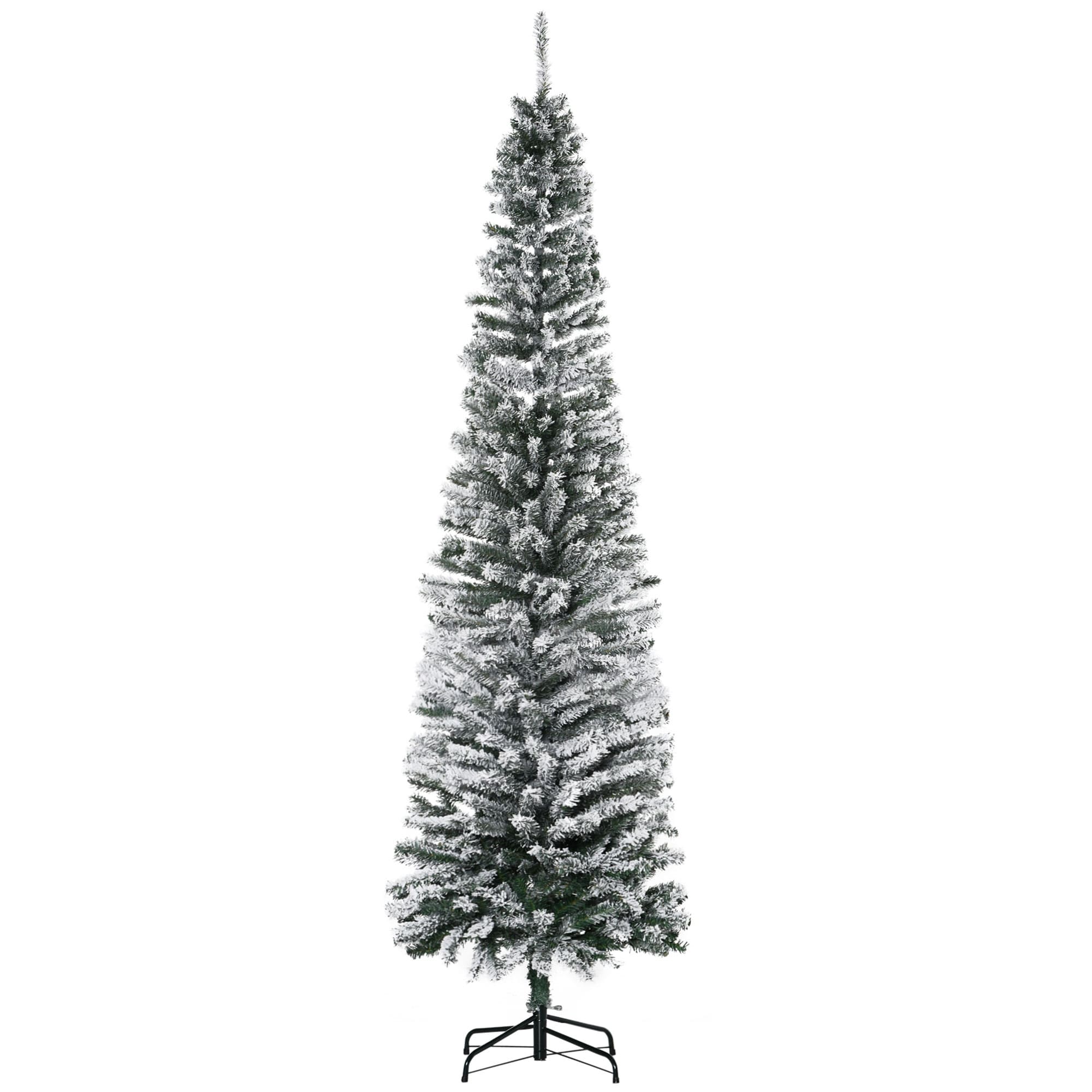 7.5' Snow-Flocked Slim Artificial Christmas Tree with 738 Tips, Unlit and Realistic