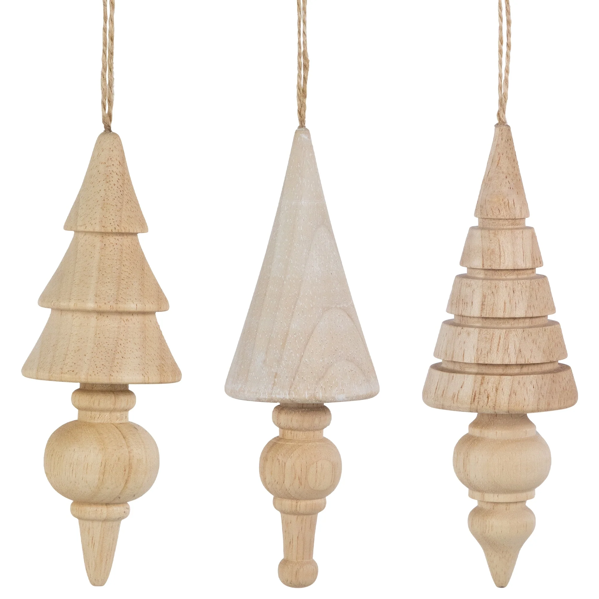 Set of 3 Natural Trees Wooden Christmas Ornaments 5.5