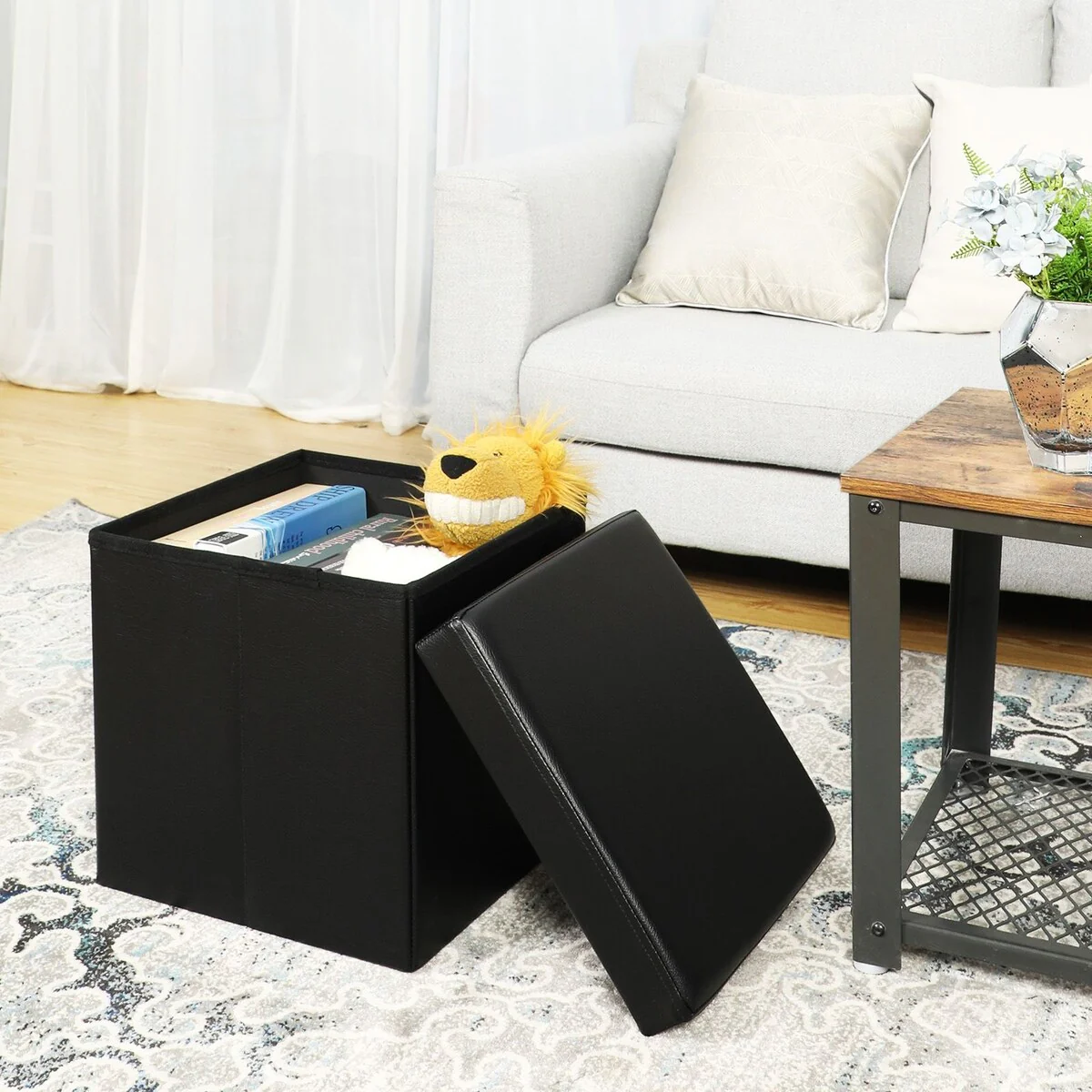 SONGMICS 15 x 15 x 15 Inches Folding Storage Ottoman