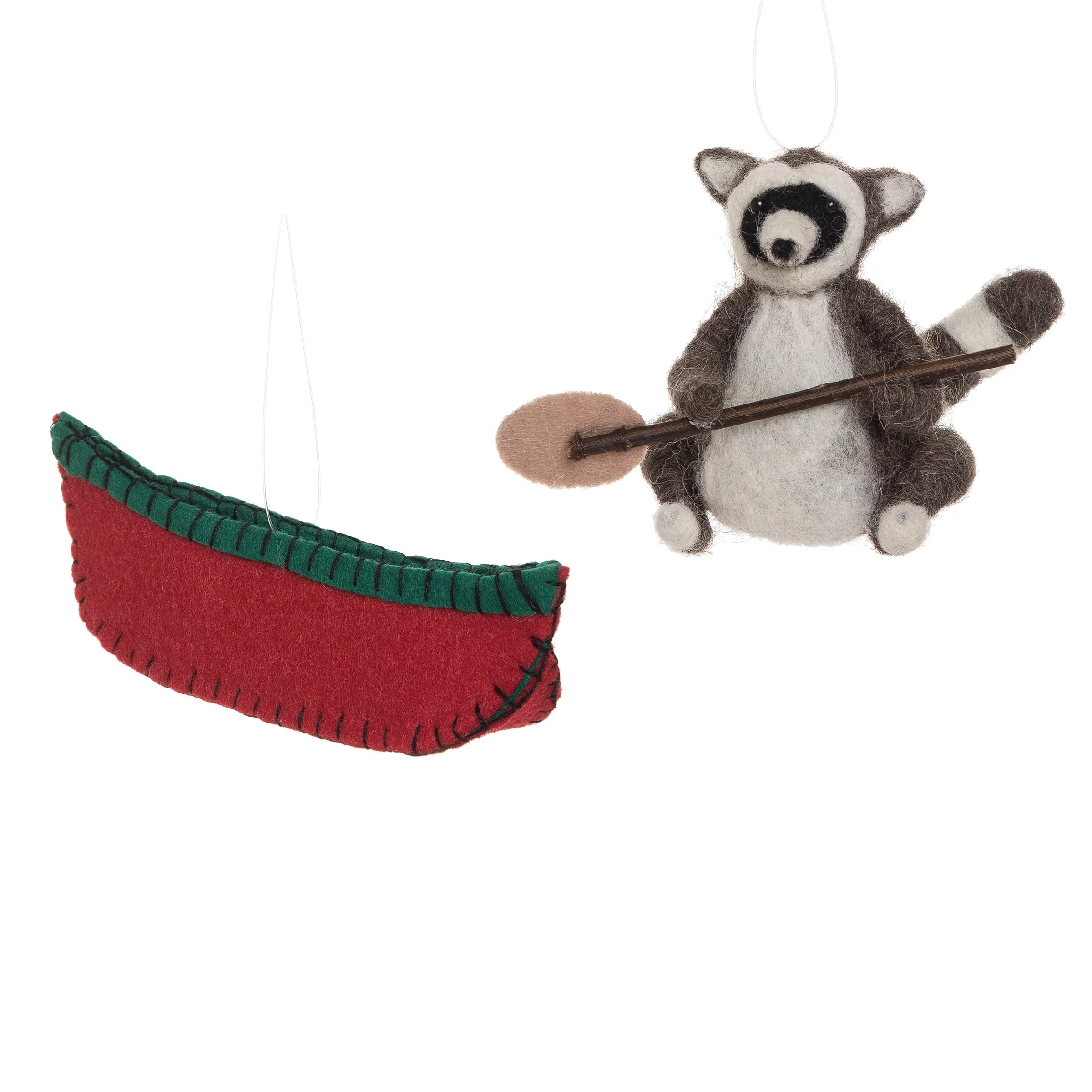 Raccoon & Canoe Holiday Christmas Xmas Ornament Wool Set of 2 - Set of 2