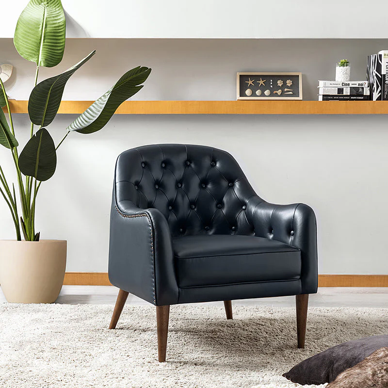 Casio Genuine Leather Wood Legs Accent Barrel Chair for Living Room