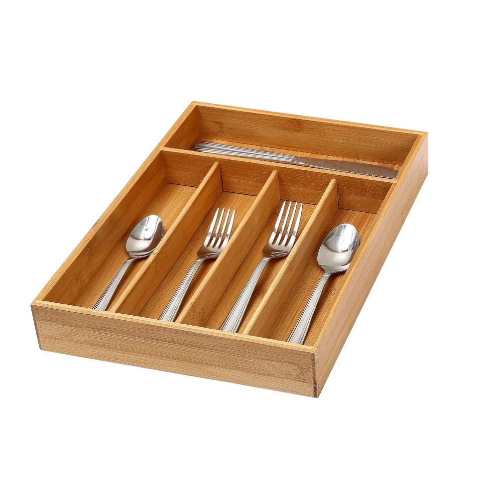 YBM Home & Kitchen Bamboo 5-Compartment Utensil Tray Drawer Organizer - Brown - 14