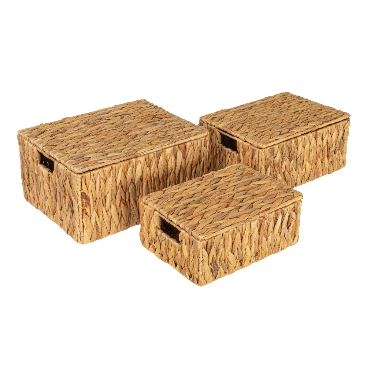 Household Essentials Water Hyacinth Nesting Basket Set with Lid, Set of 3 - 14.2