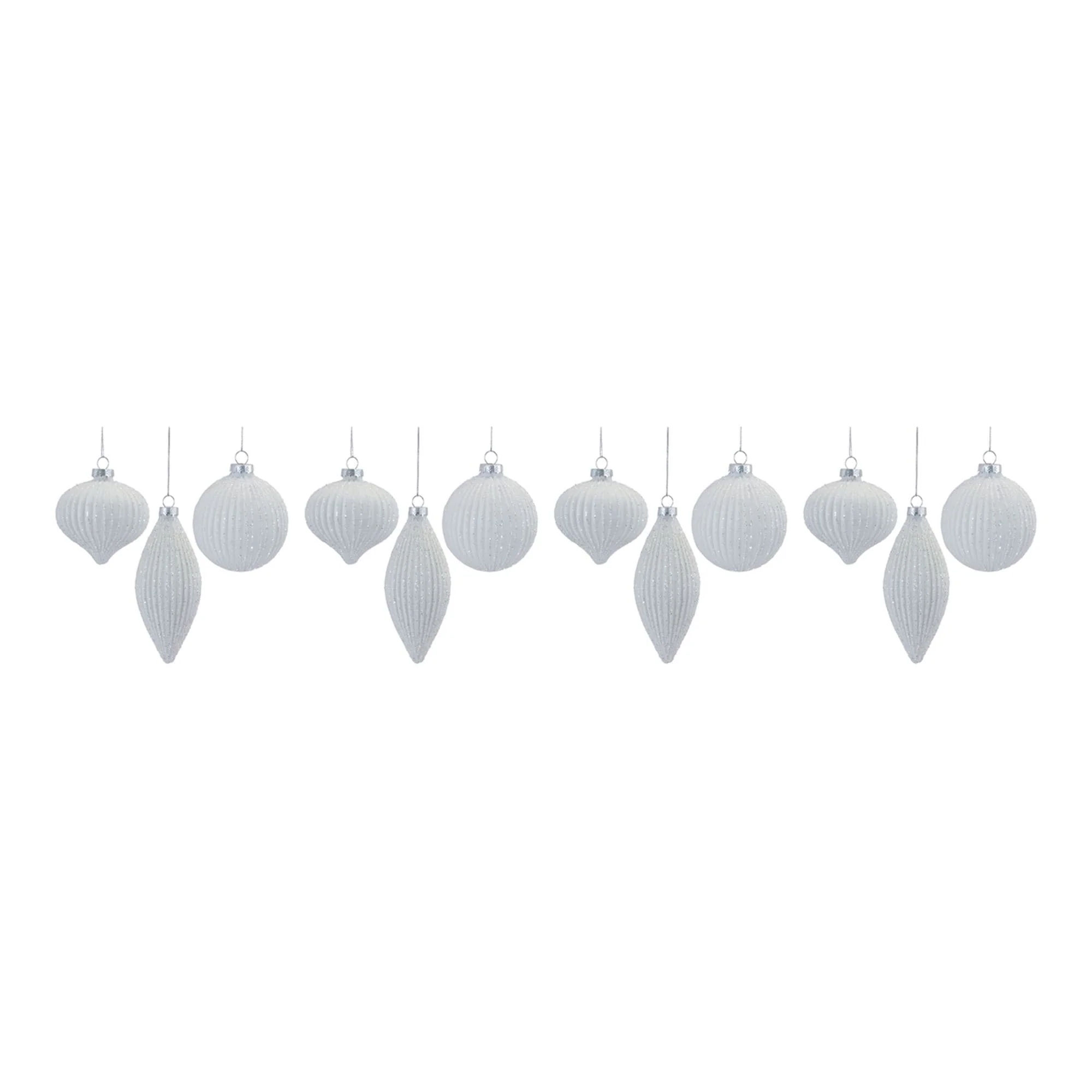 Glitter Ribbed Glass Christmas Ornaments - 6