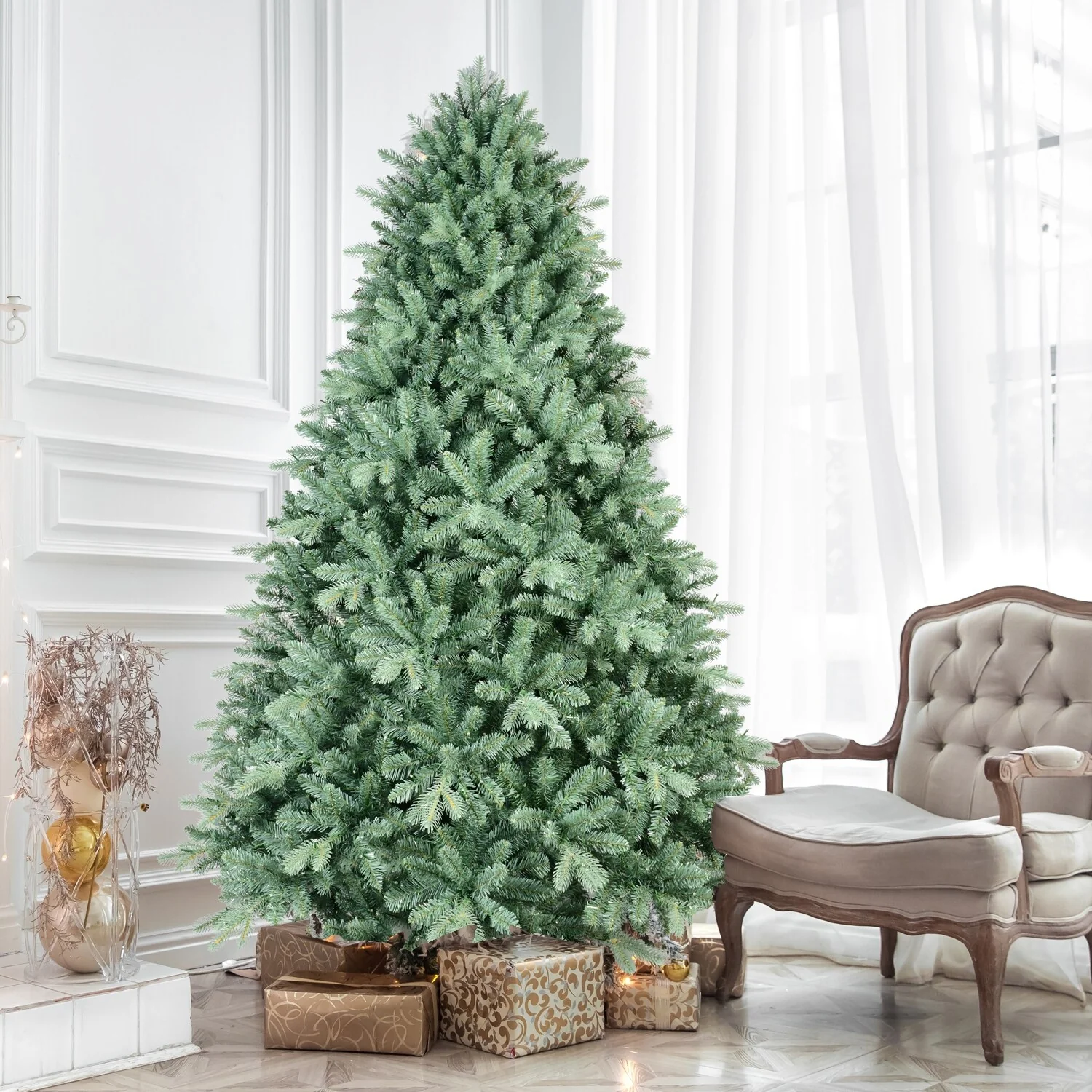 4FT Blue Christmas Tree with 592 PE+PVC Tips-Unique Full-Bodied Tree with Hinged Branches, Easy Assembly, Stable Metal Stand