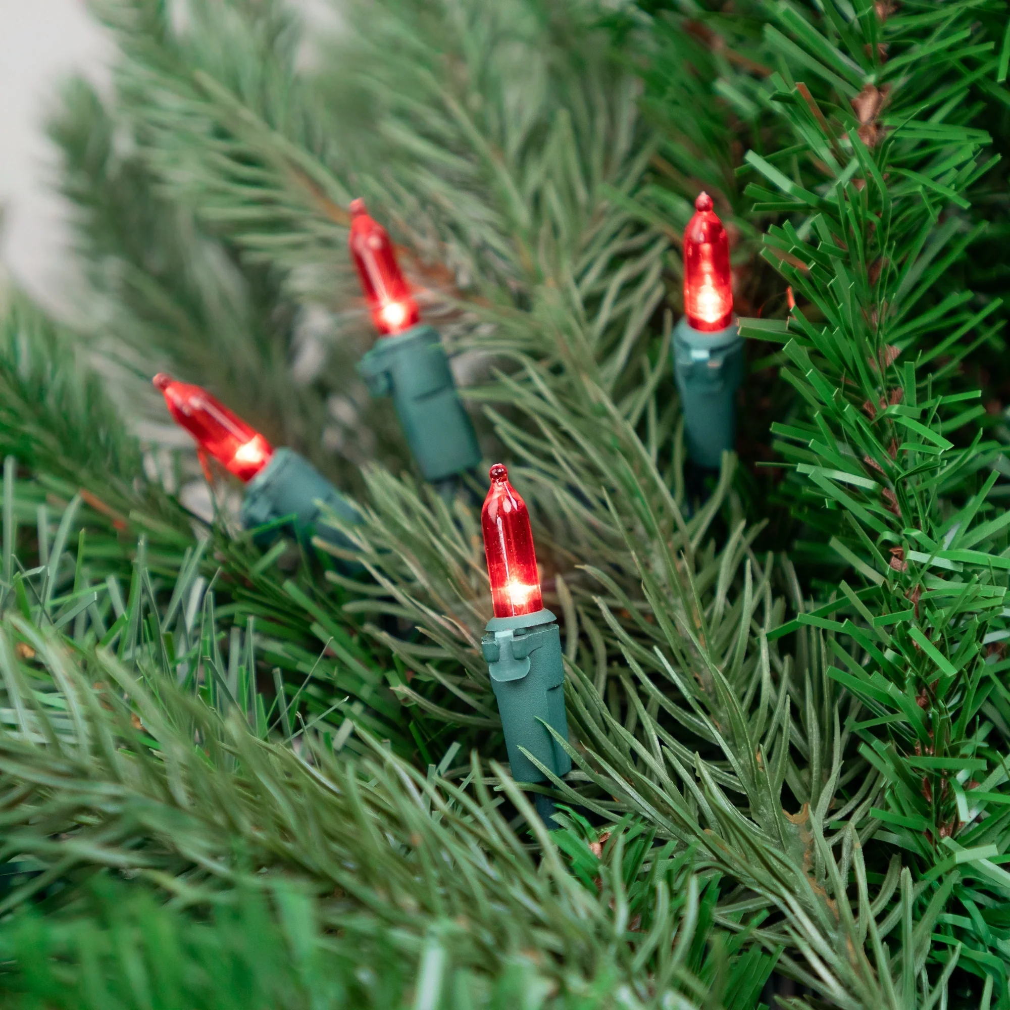 50 Red LED Mini Christmas Lights - 16.25 ft Green Wire