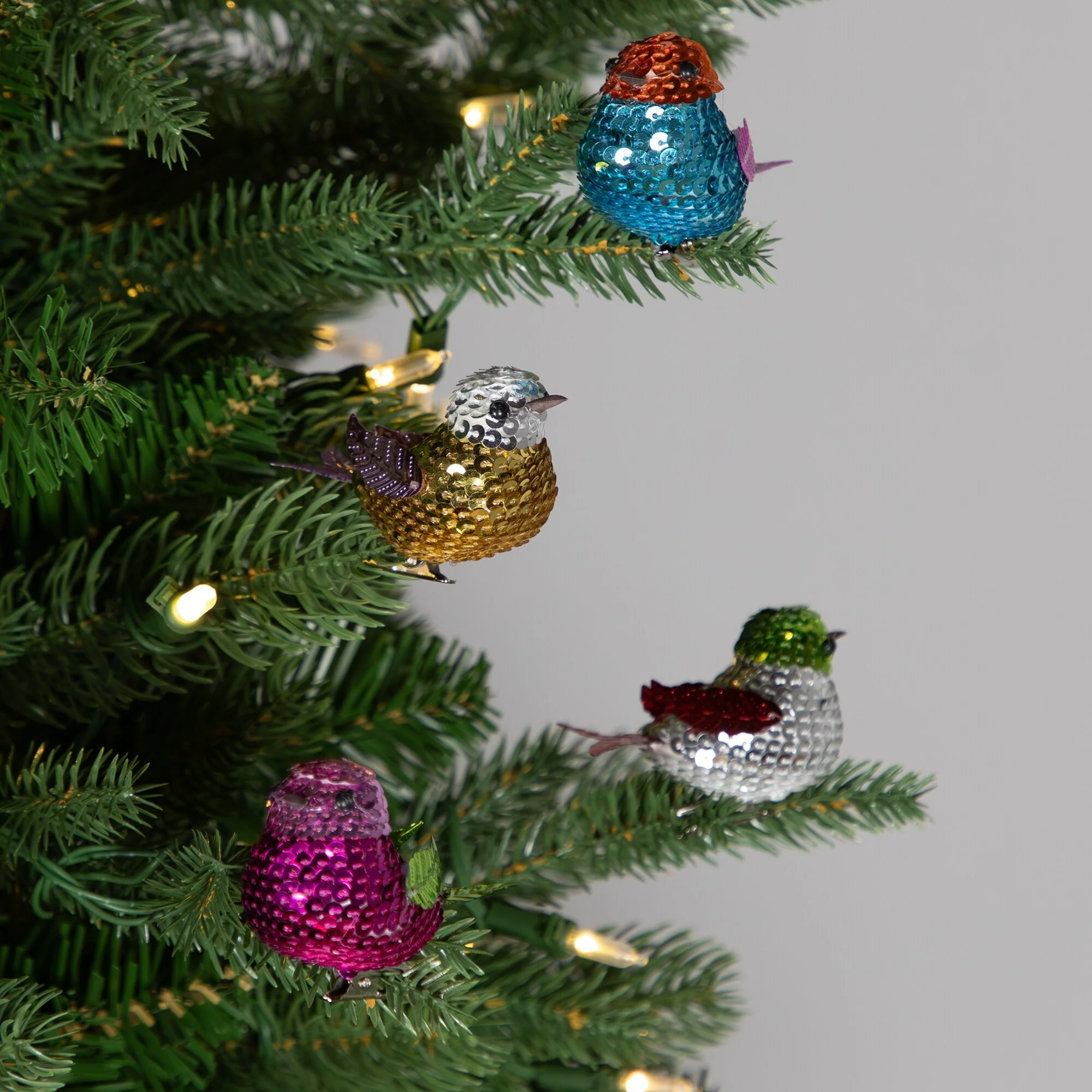 Sequined Birds Clip-On Christmas Ornaments - 2.75