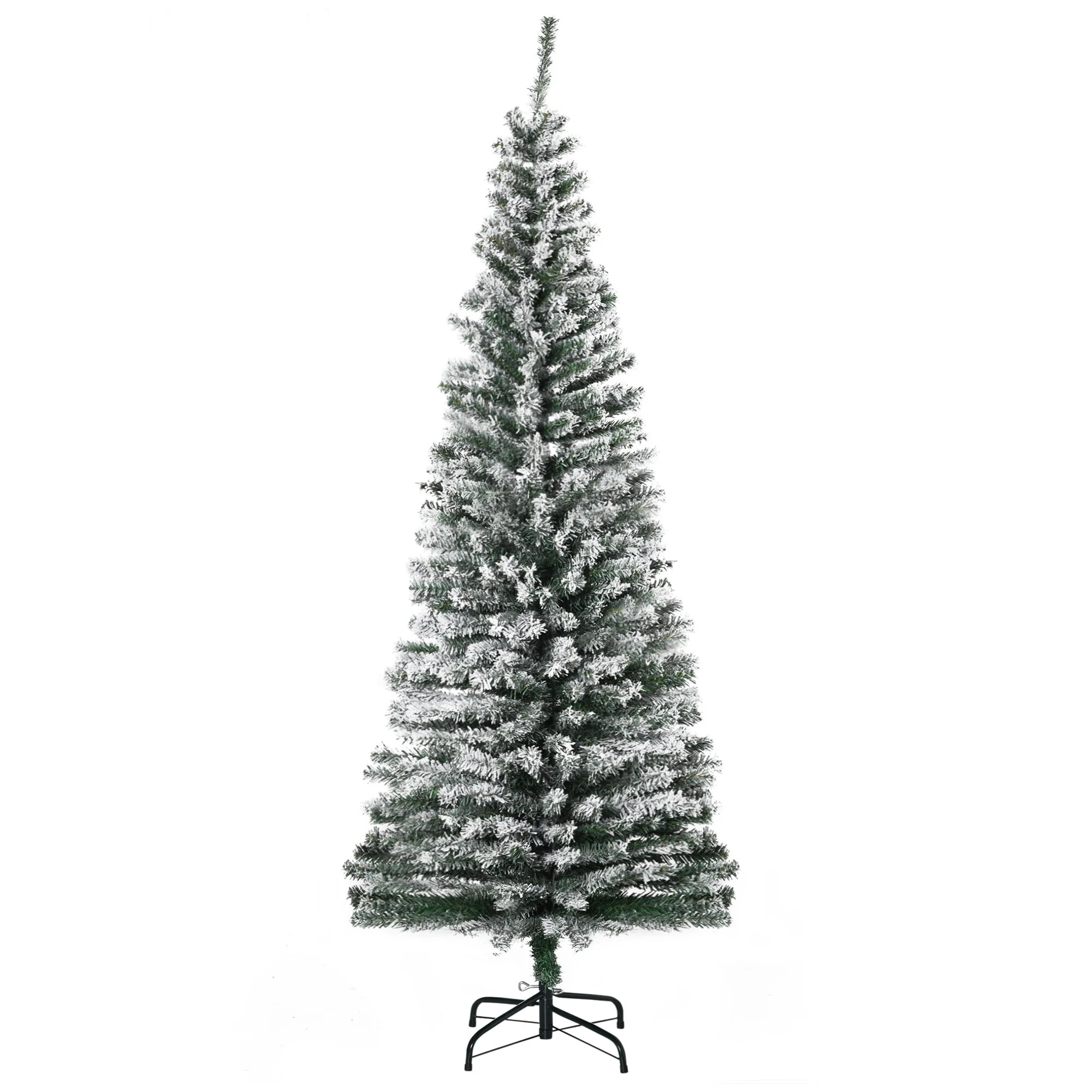 6ft Slim Unlit Snow-Flocked Artificial Christmas Tree by HOMCOM with 492 Branch Tips & Metal Stand