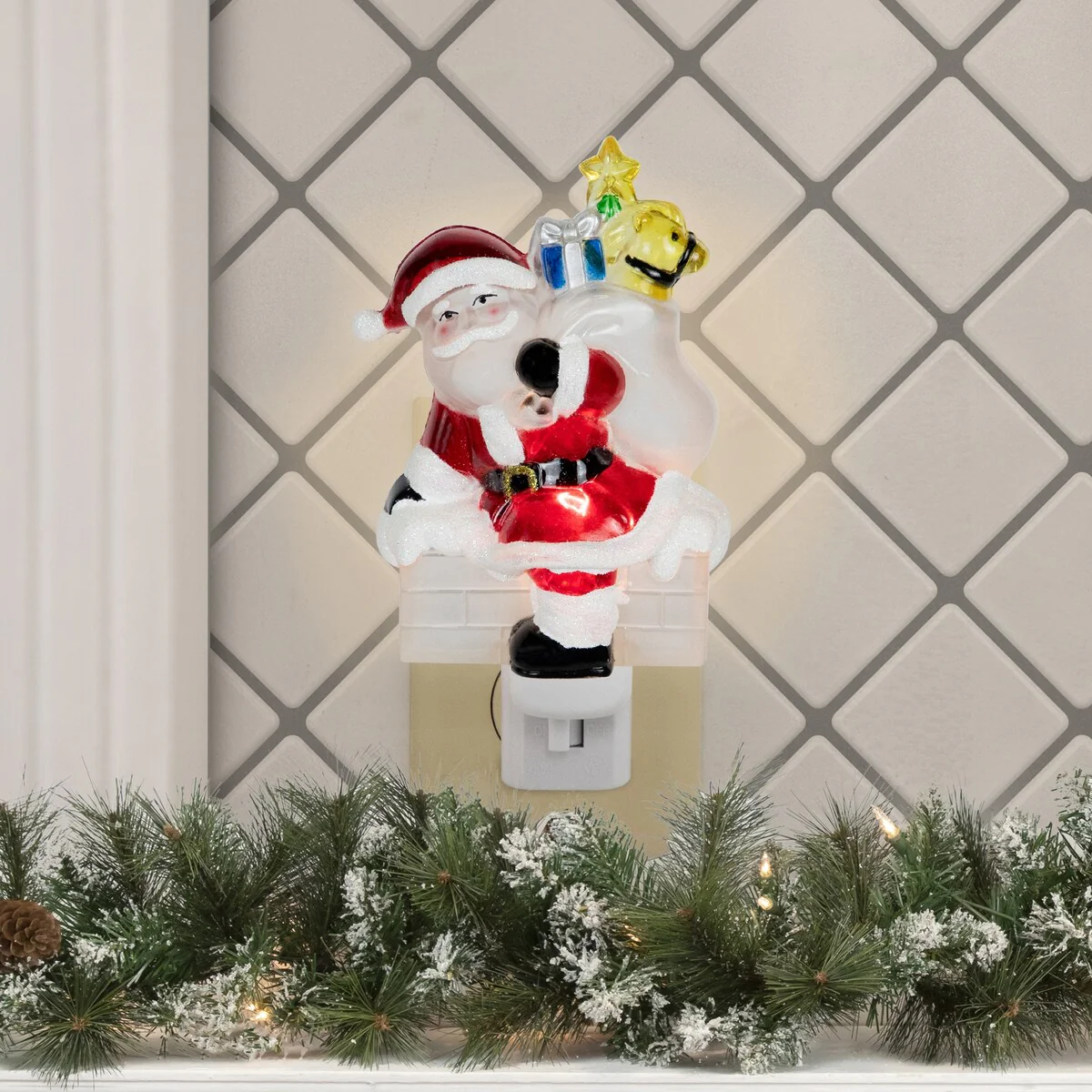 Glittered Santa Climbing Chimney Christmas Night Light - 6.25