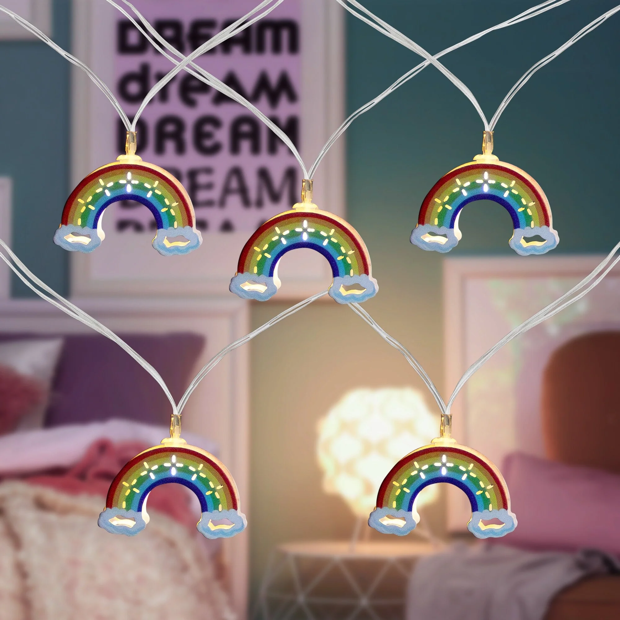 10 Count LED Warm White Rainbow Christmas Lights 3.25- Foot Clear Wire