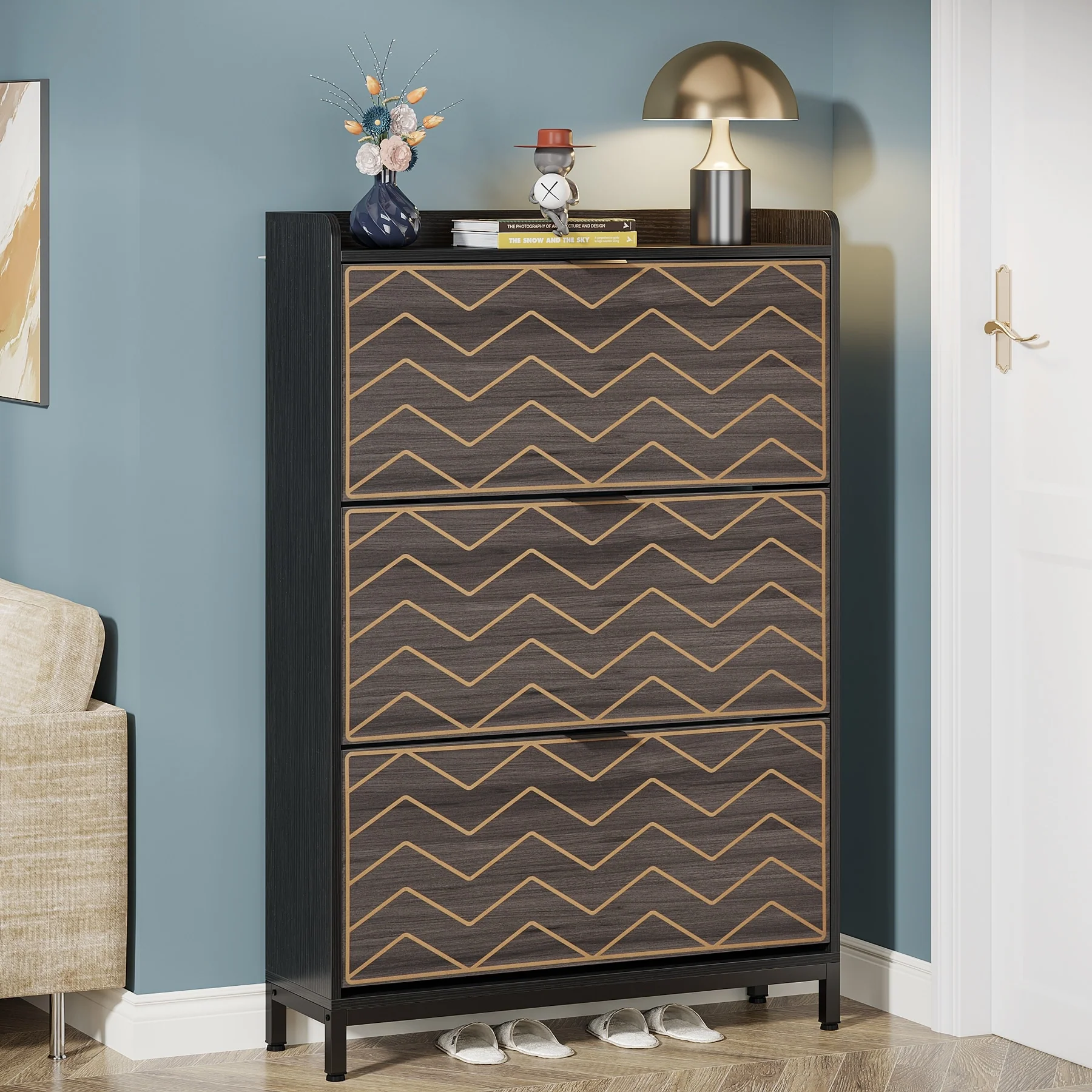 Slim Shoe Cabinet, Freestanding 24 Pair Shoe Rack Organizer