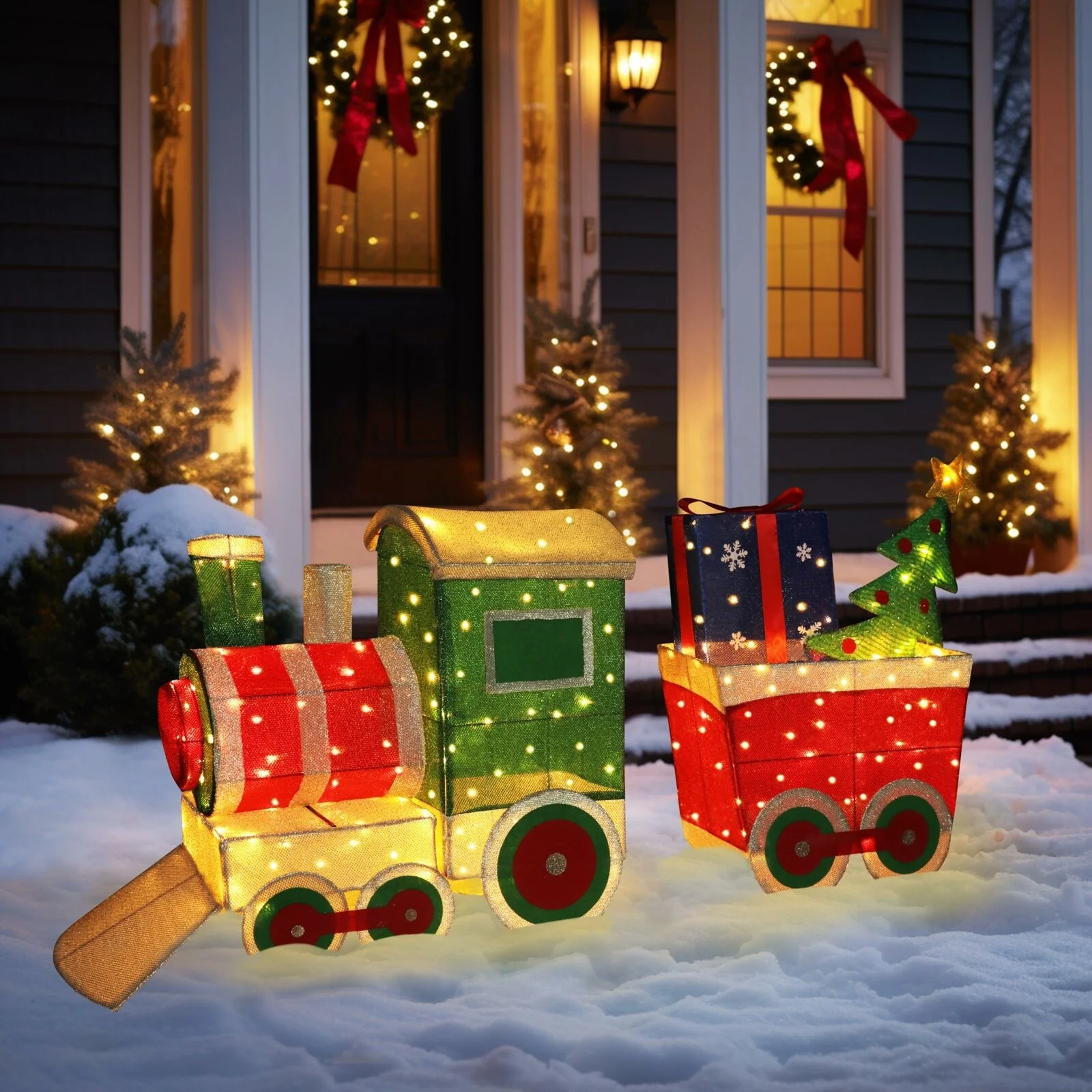 VEIKOUS 5 ft. Warm White LED Train Set Christmas Holiday Decoration