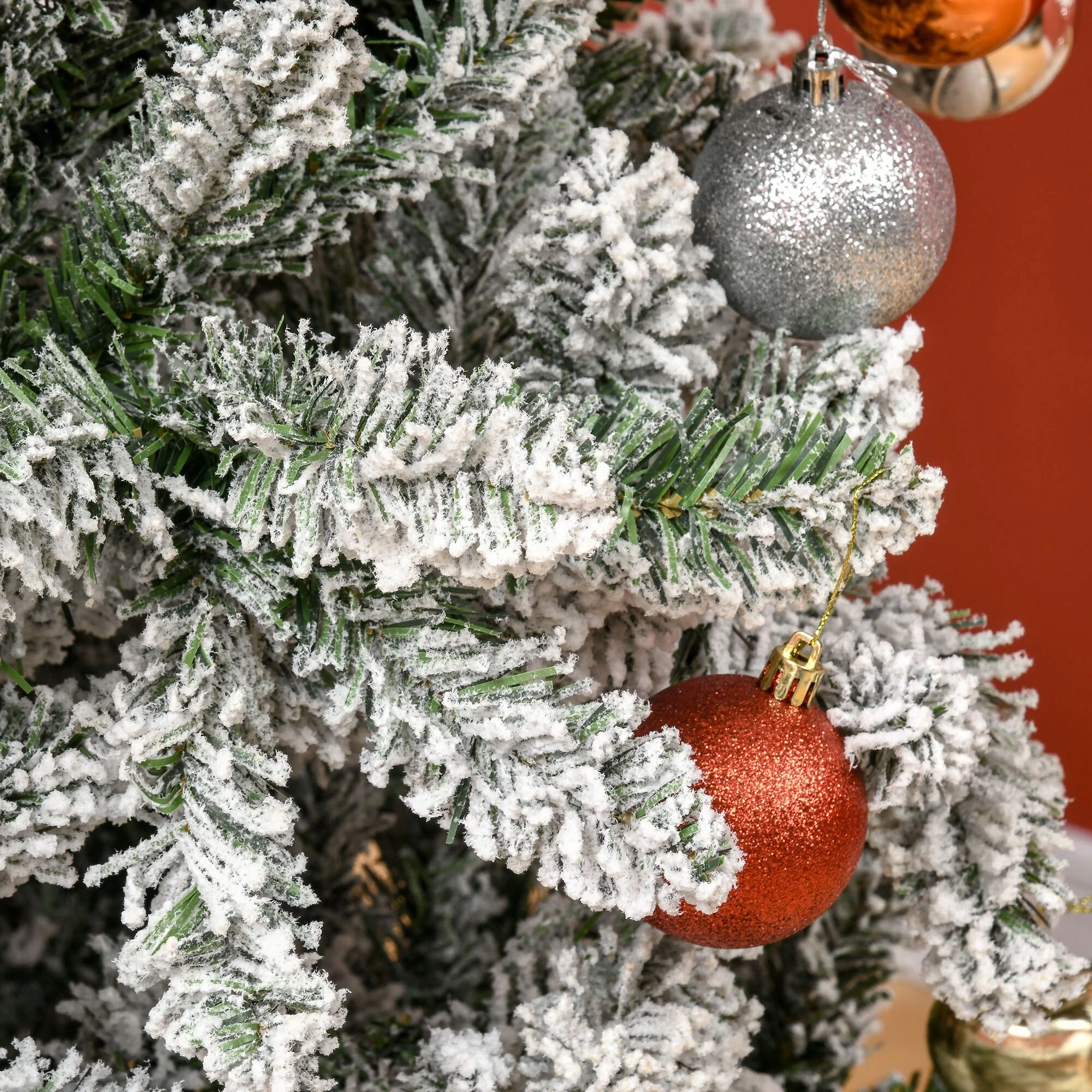 Unlit Snow-Flocked Slim Pine Artificial Christmas Tree With Realistic Branches And Tips
