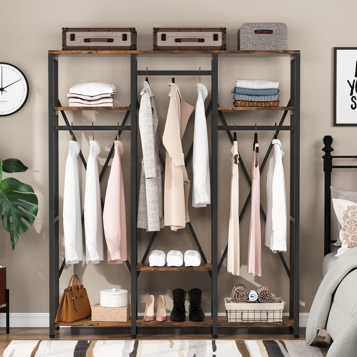 Freestanding Garment Rack, Heavy Duty Closet Organizer Systems with Shelves