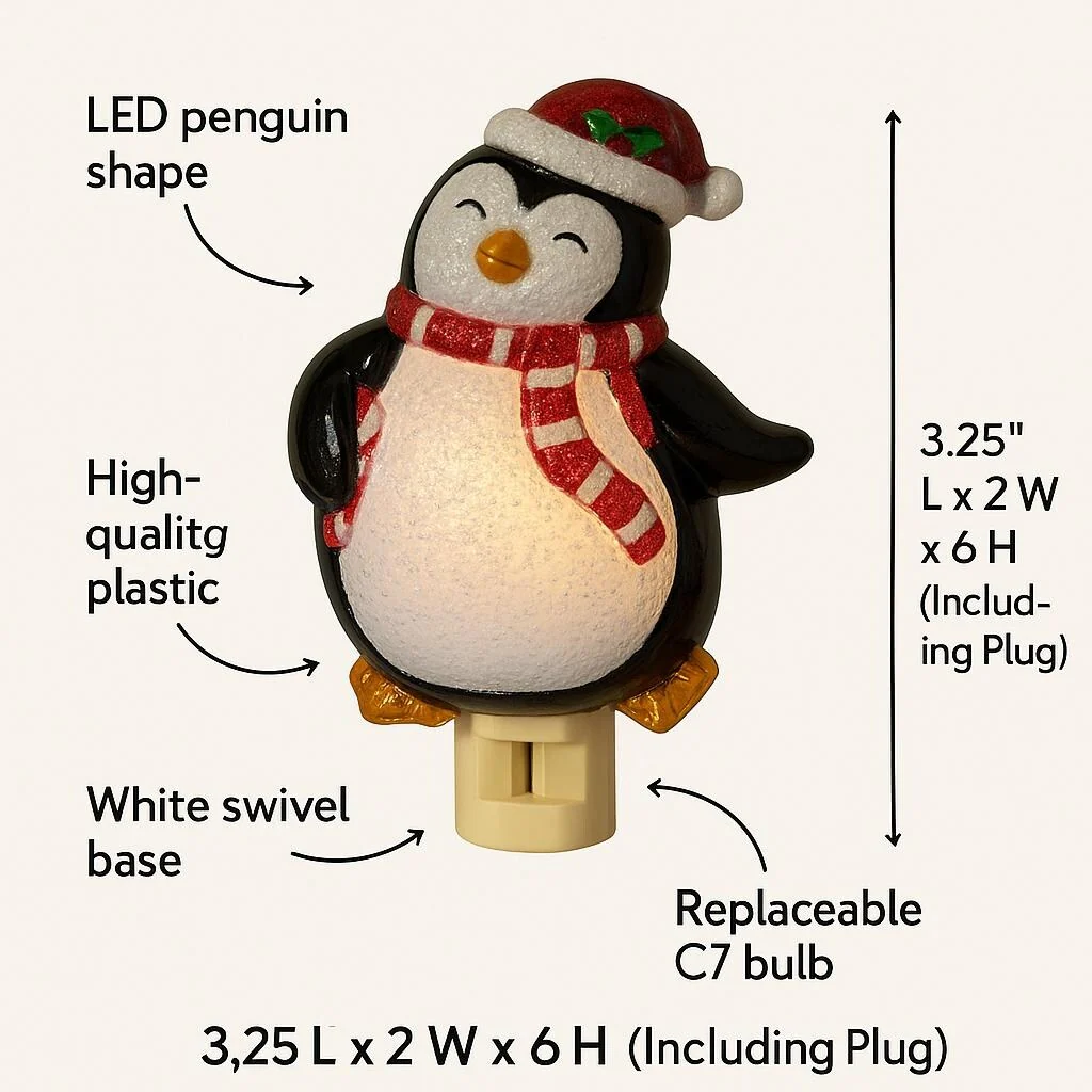 Novelty Lights LED Penguin with Scarf Christmas Night Light with Swivel Plug