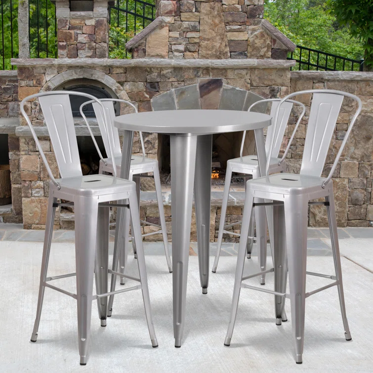 Williamston 30'' Round Metal Indoor-Outdoor Bar Table Set with 4 Cafe Stools
